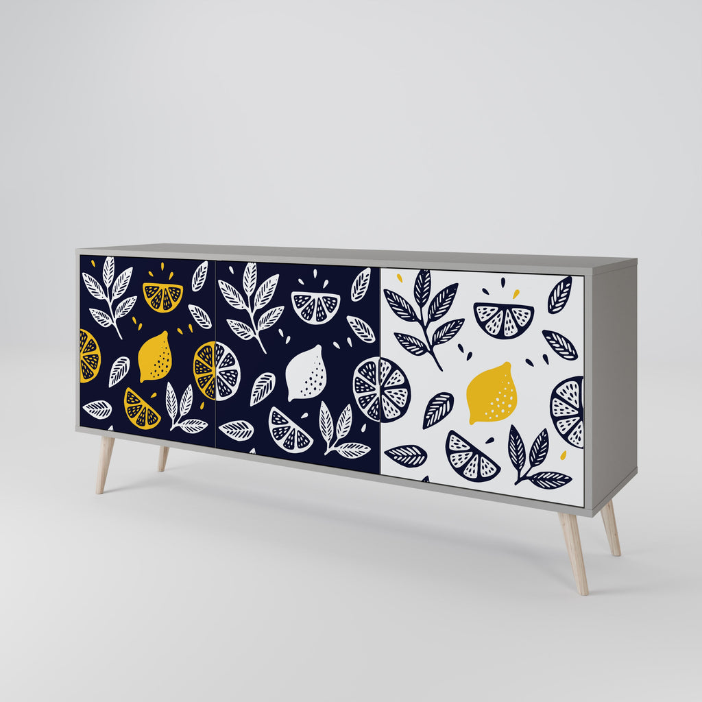 CITRUS BLACK AND WHITE 3-Door Sideboard in Grey Finish