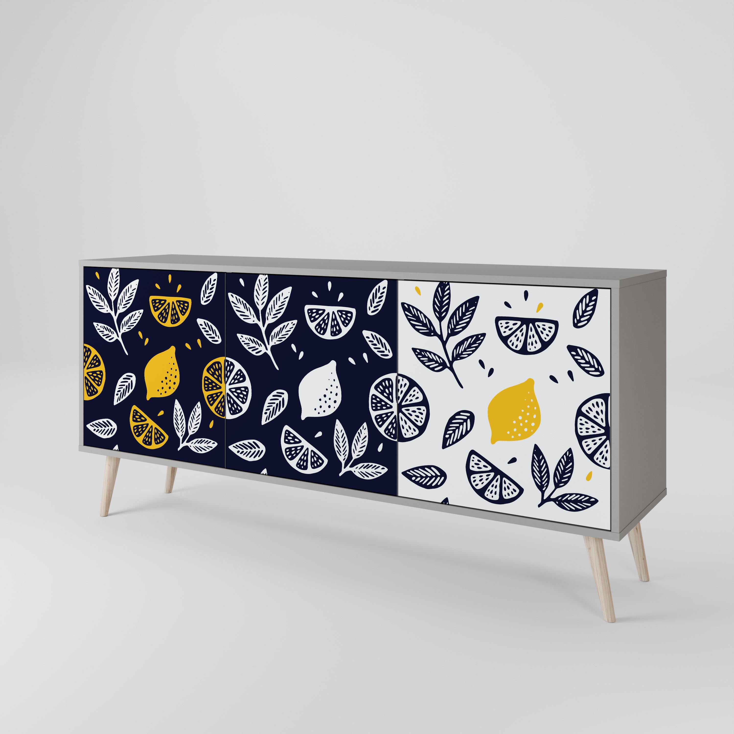 CITRUS BLACK AND WHITE 3-Door Sideboard in Grey Finish