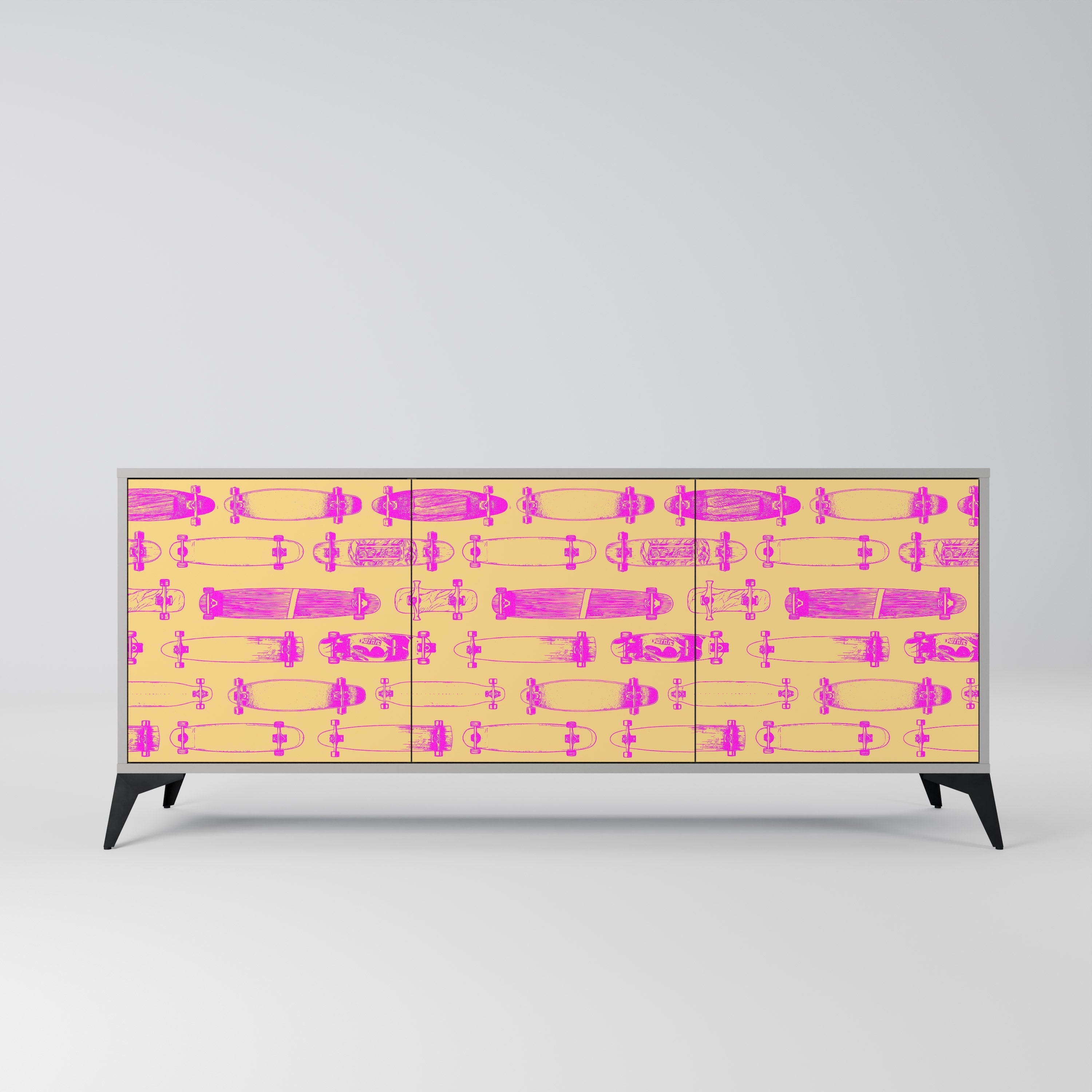 SKATEBOARD ARTISTRY 3-Door Sideboard in Grey Finish