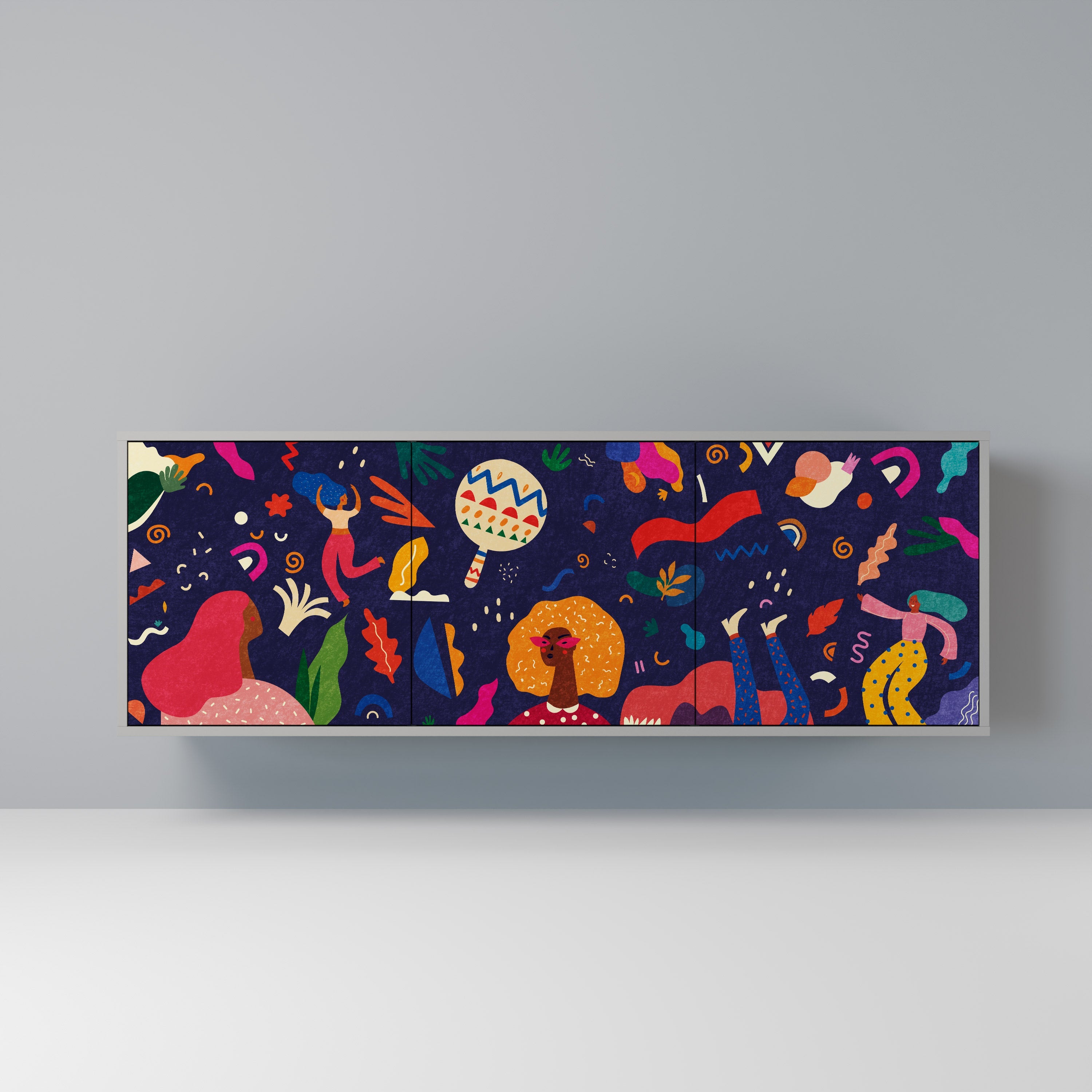 FESTIVE PLEASURES 3-Door Sideboard in Grey Finish