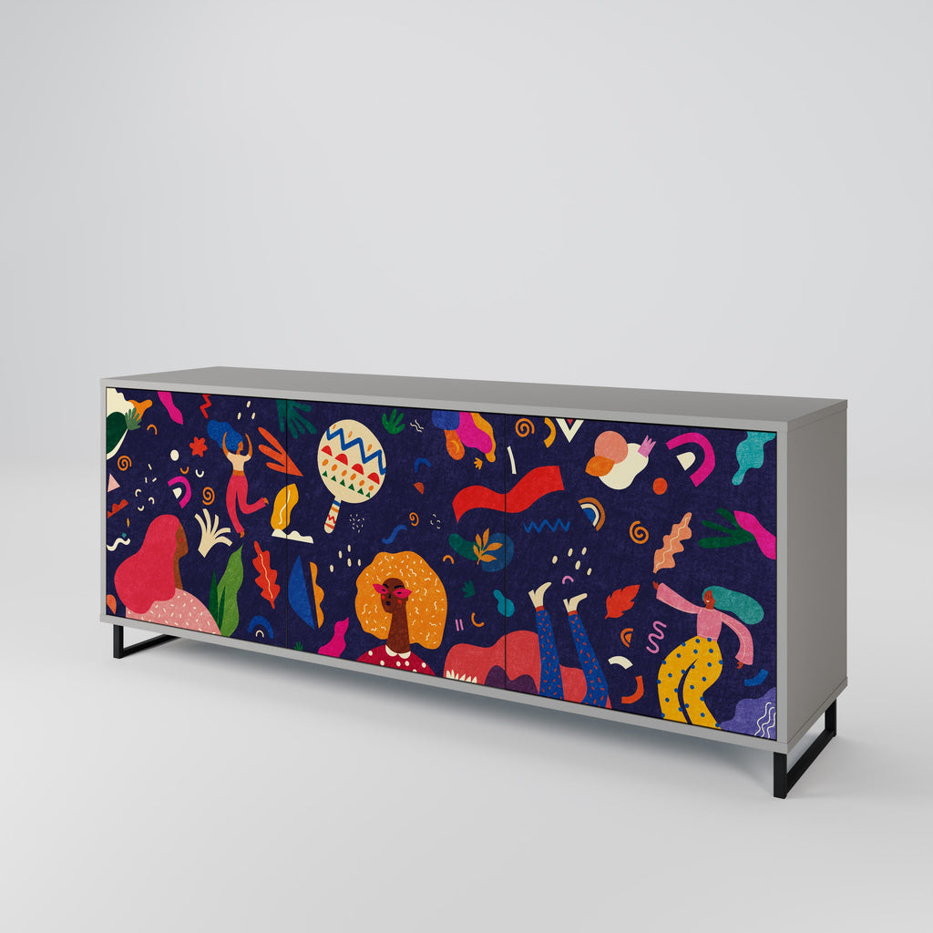 FESTIVE PLEASURES 3-Door Sideboard in Grey Finish