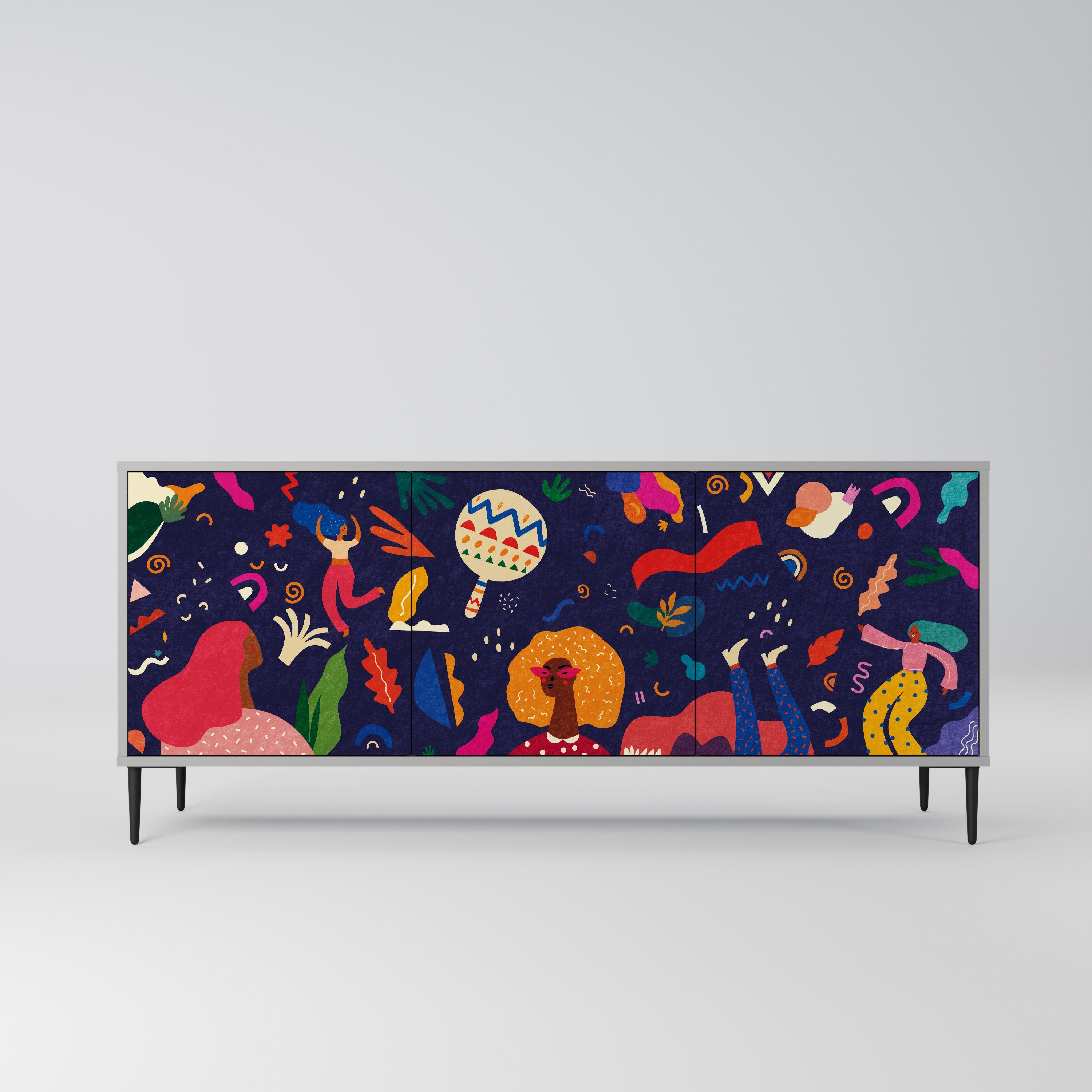 FESTIVE PLEASURES 3-Door Sideboard in Grey Finish