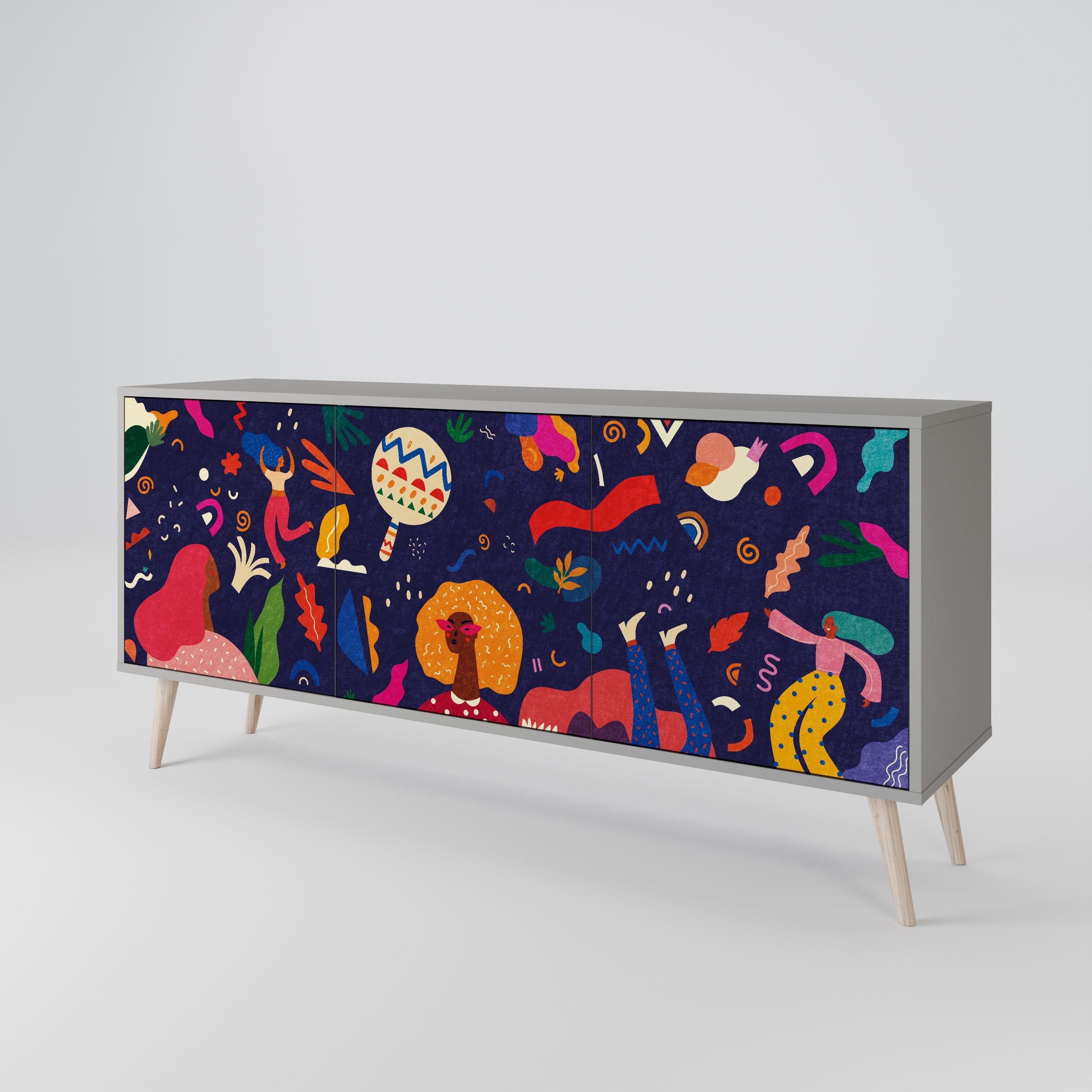 FESTIVE PLEASURES 3-Door Sideboard in Grey Finish
