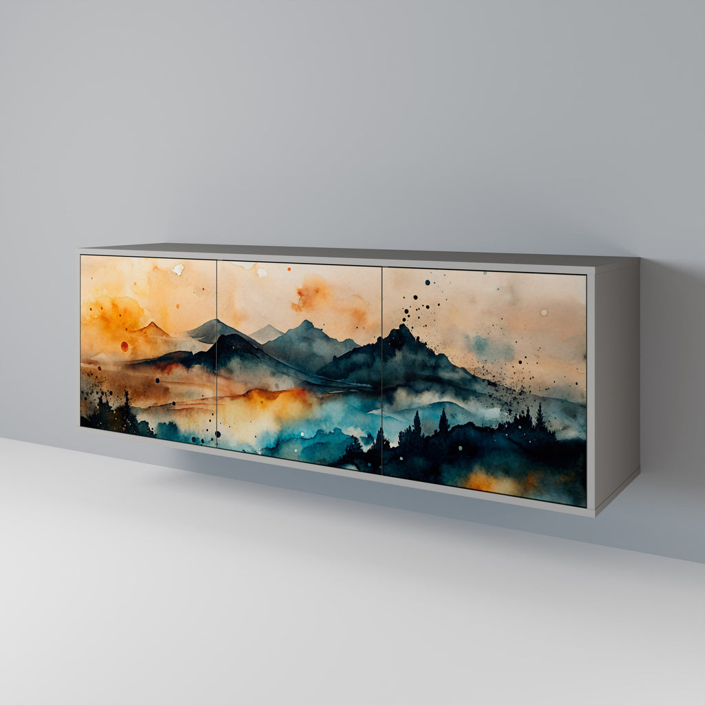 OMINOUS MOUNTAINS 3-Door Sideboard in Grey Finish
