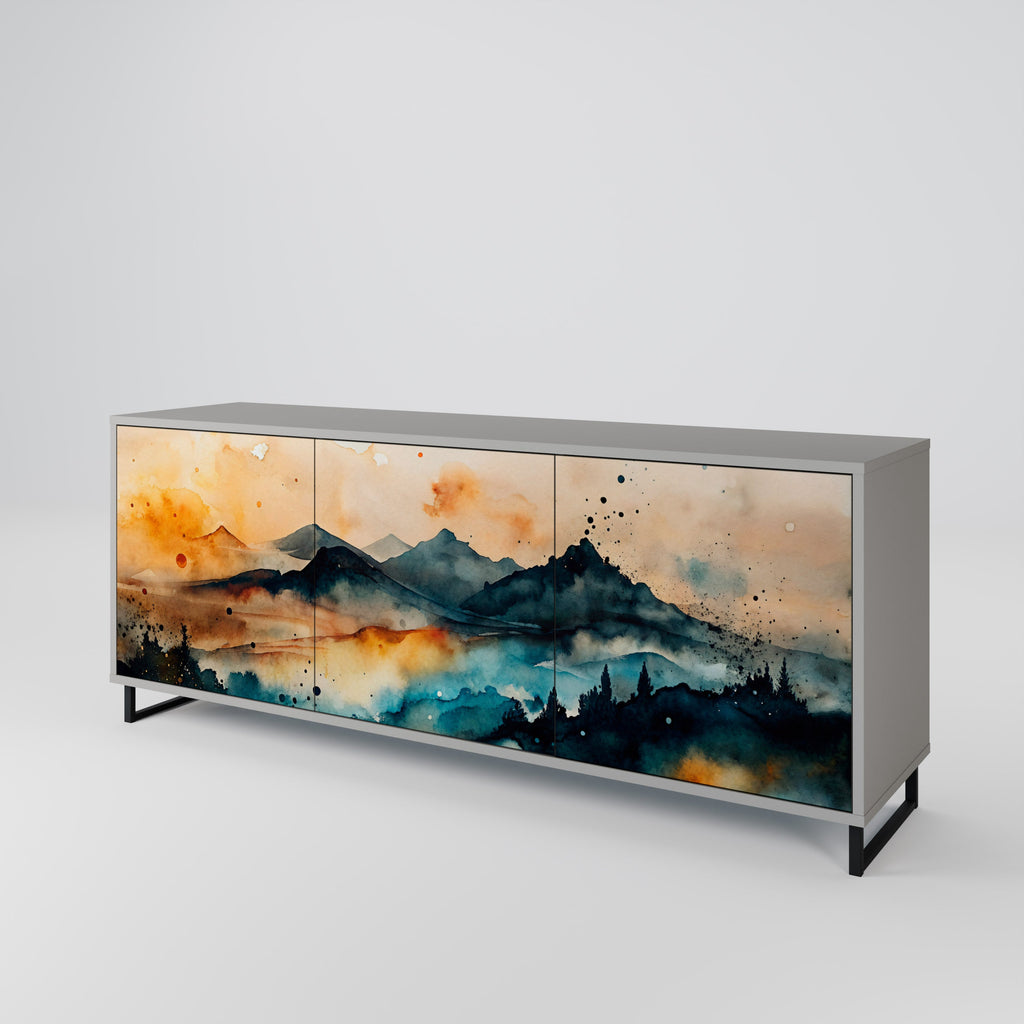 OMINOUS MOUNTAINS 3-Door Sideboard in Grey Finish