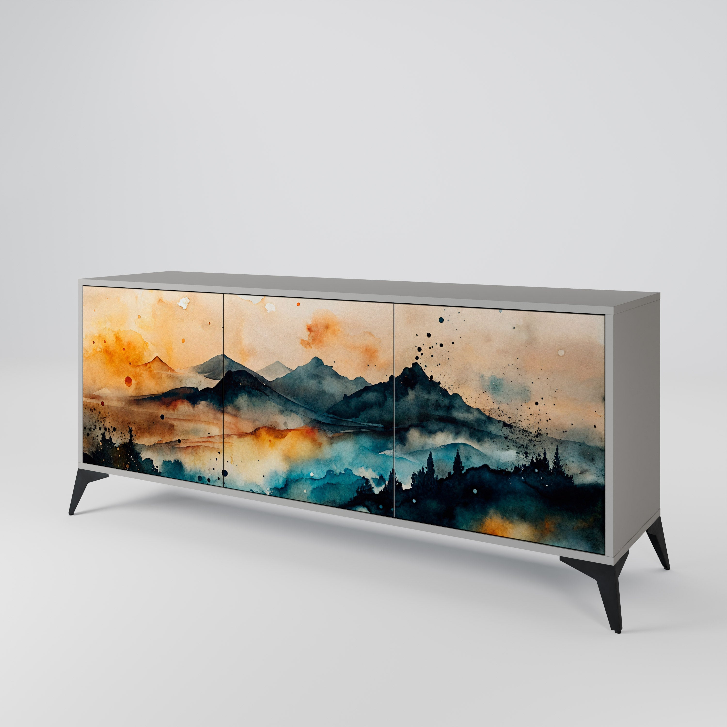 OMINOUS MOUNTAINS 3-Door Sideboard in Grey Finish