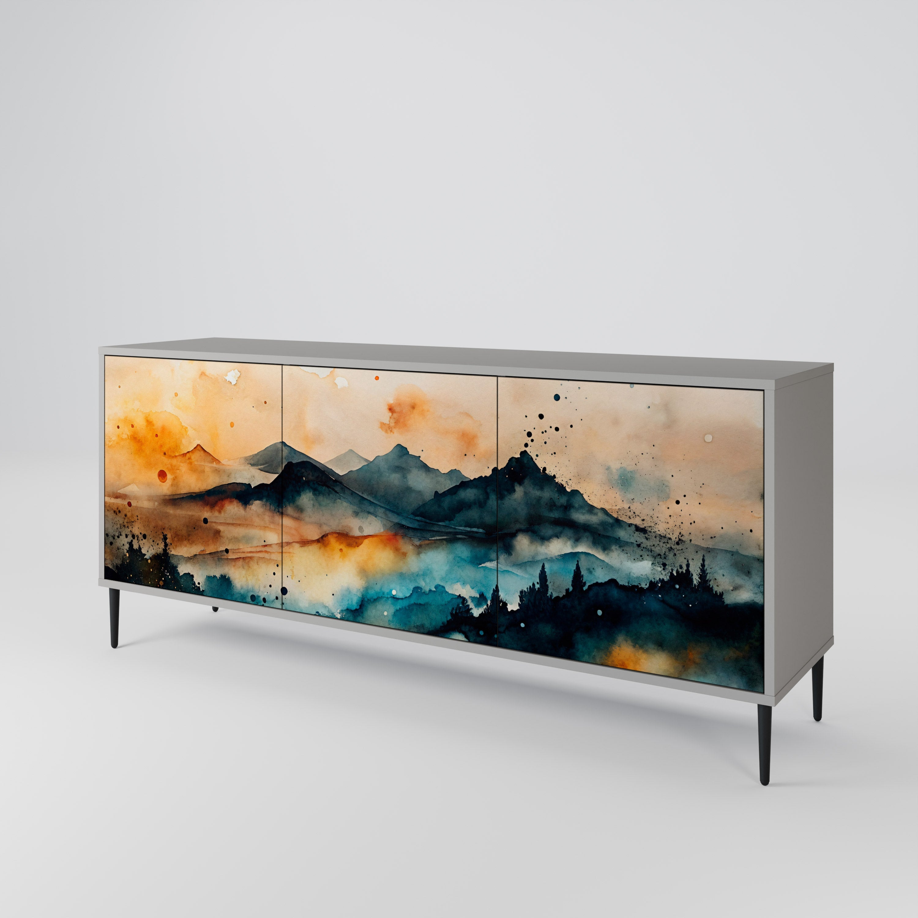 OMINOUS MOUNTAINS 3-Door Sideboard in Grey Finish