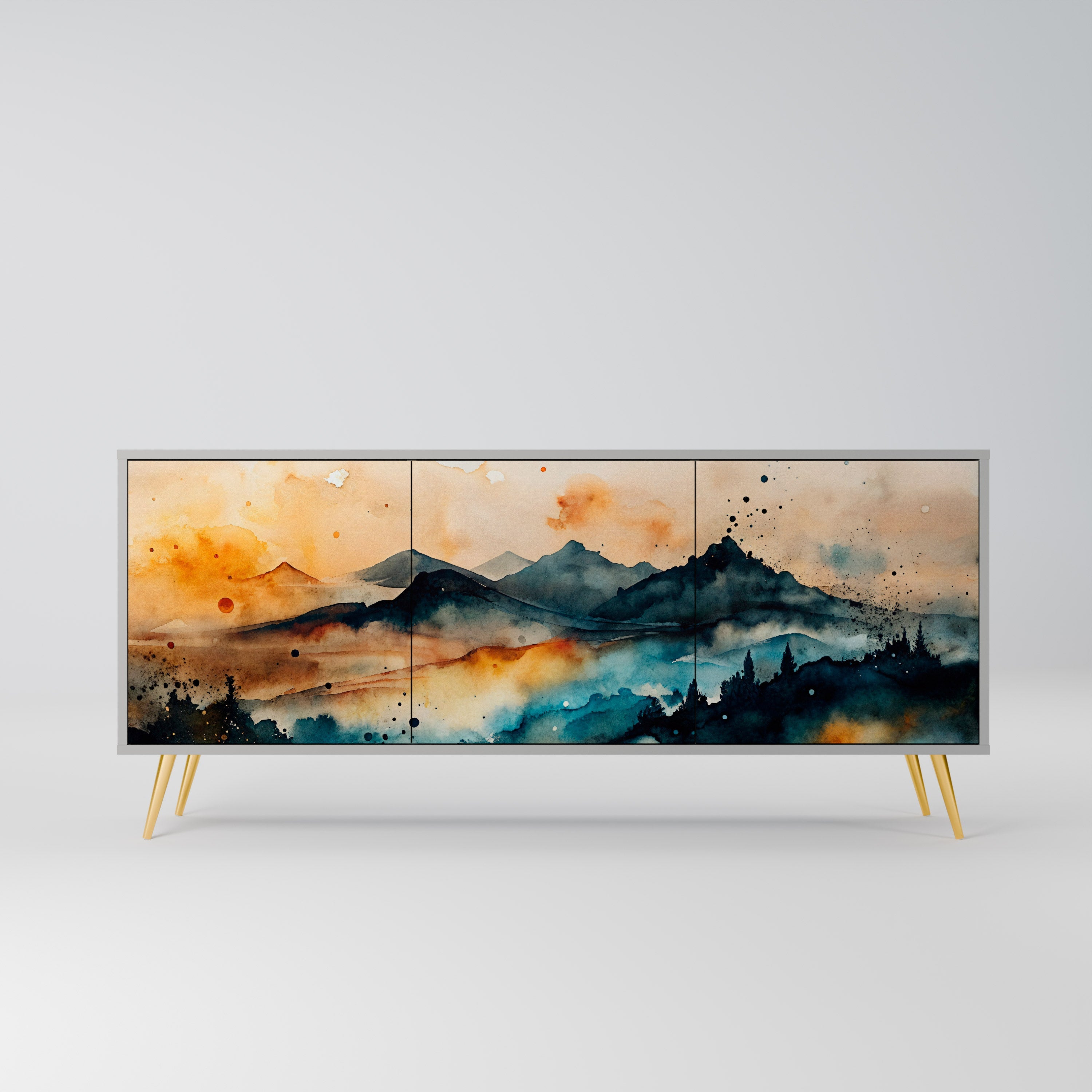 OMINOUS MOUNTAINS 3-Door Sideboard in Grey Finish