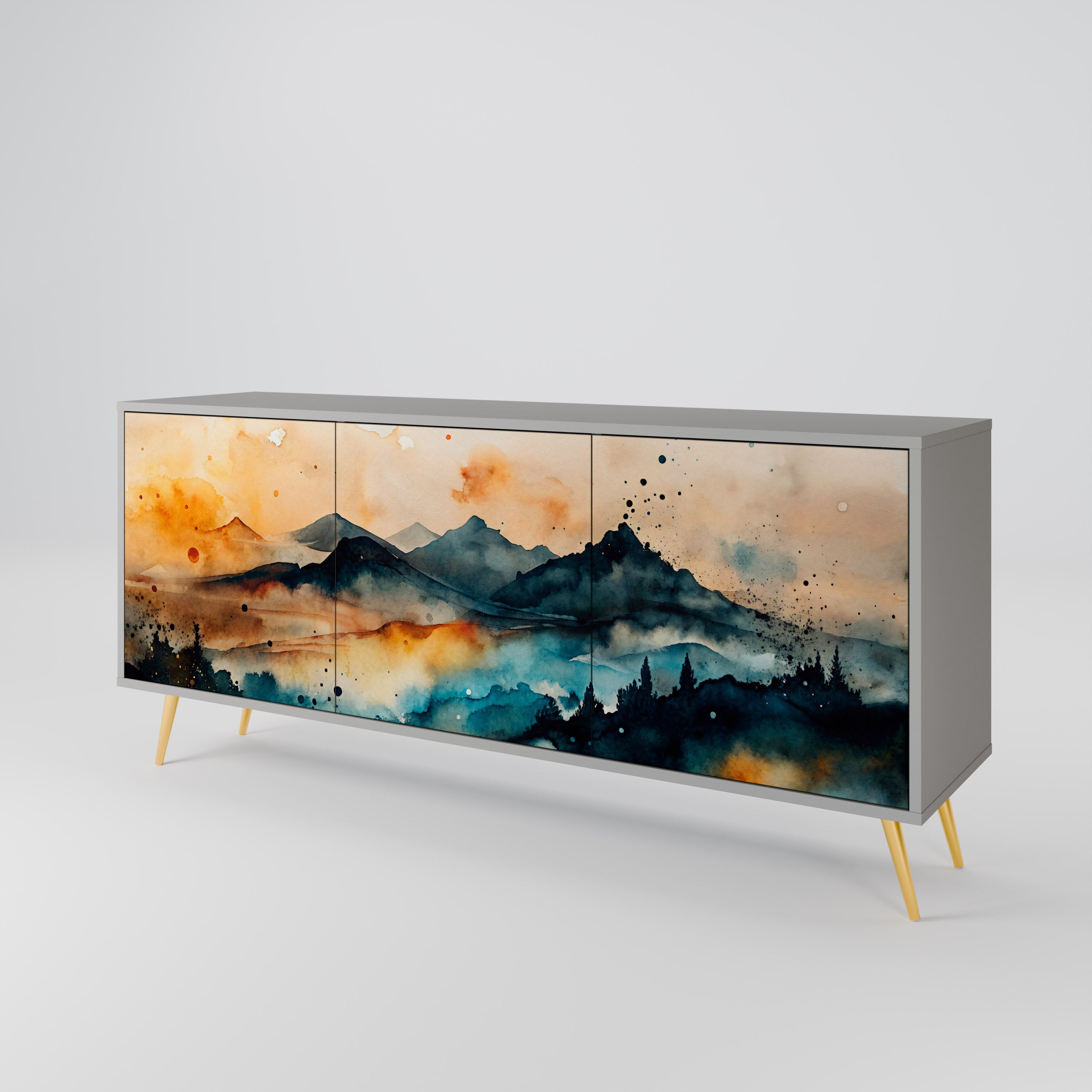 OMINOUS MOUNTAINS 3-Door Sideboard in Grey Finish