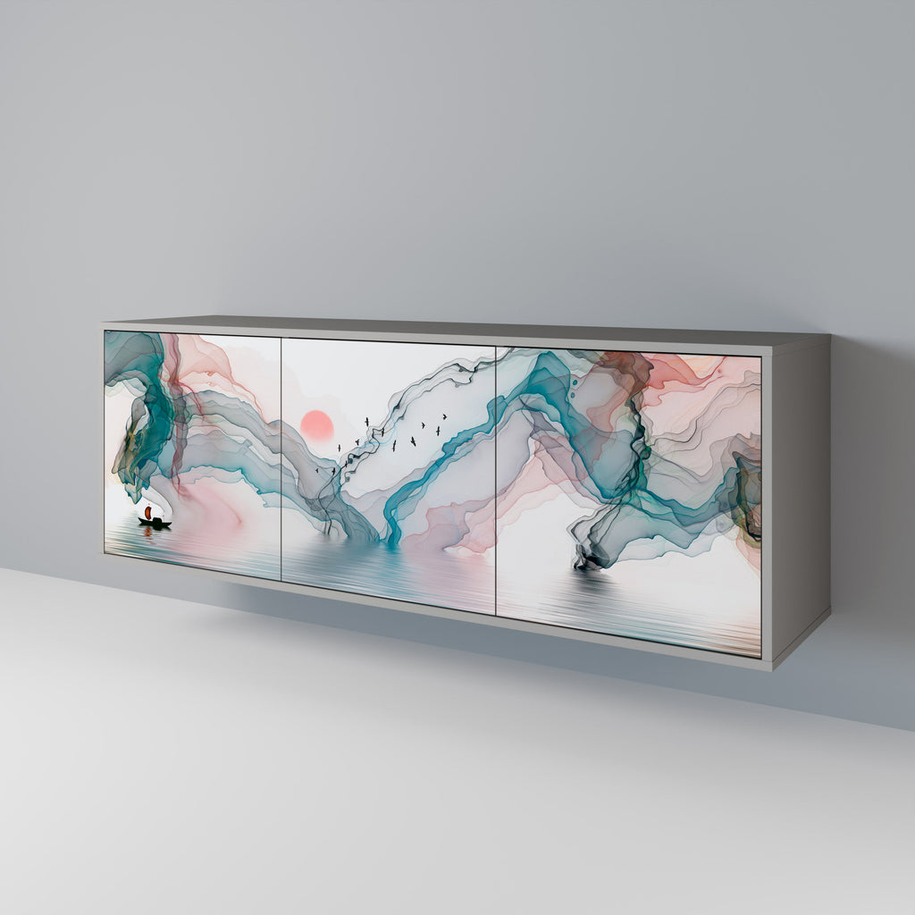 VELVET CROSSING 3-Door Sideboard in Grey Finish