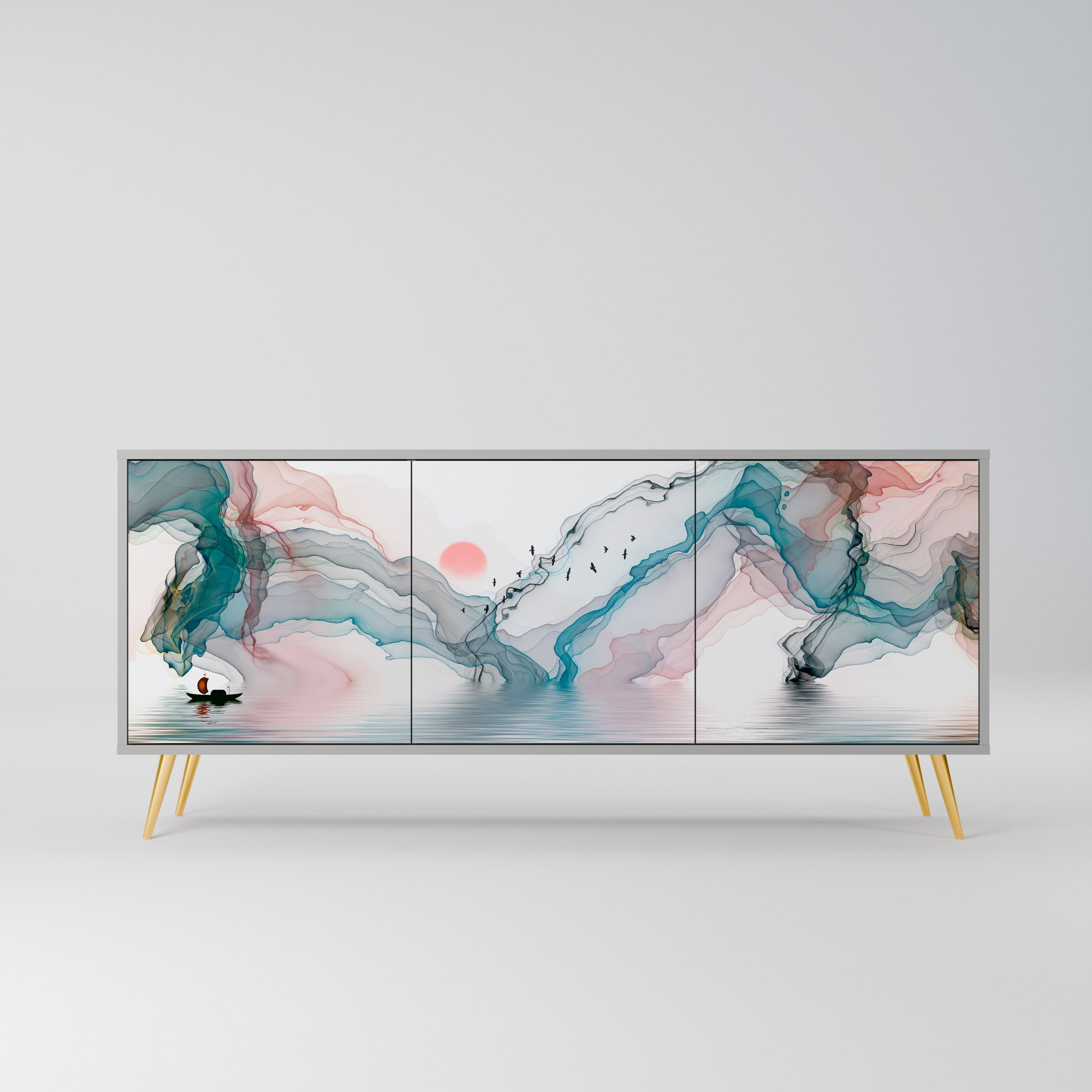 VELVET CROSSING 3-Door Sideboard in Grey Finish