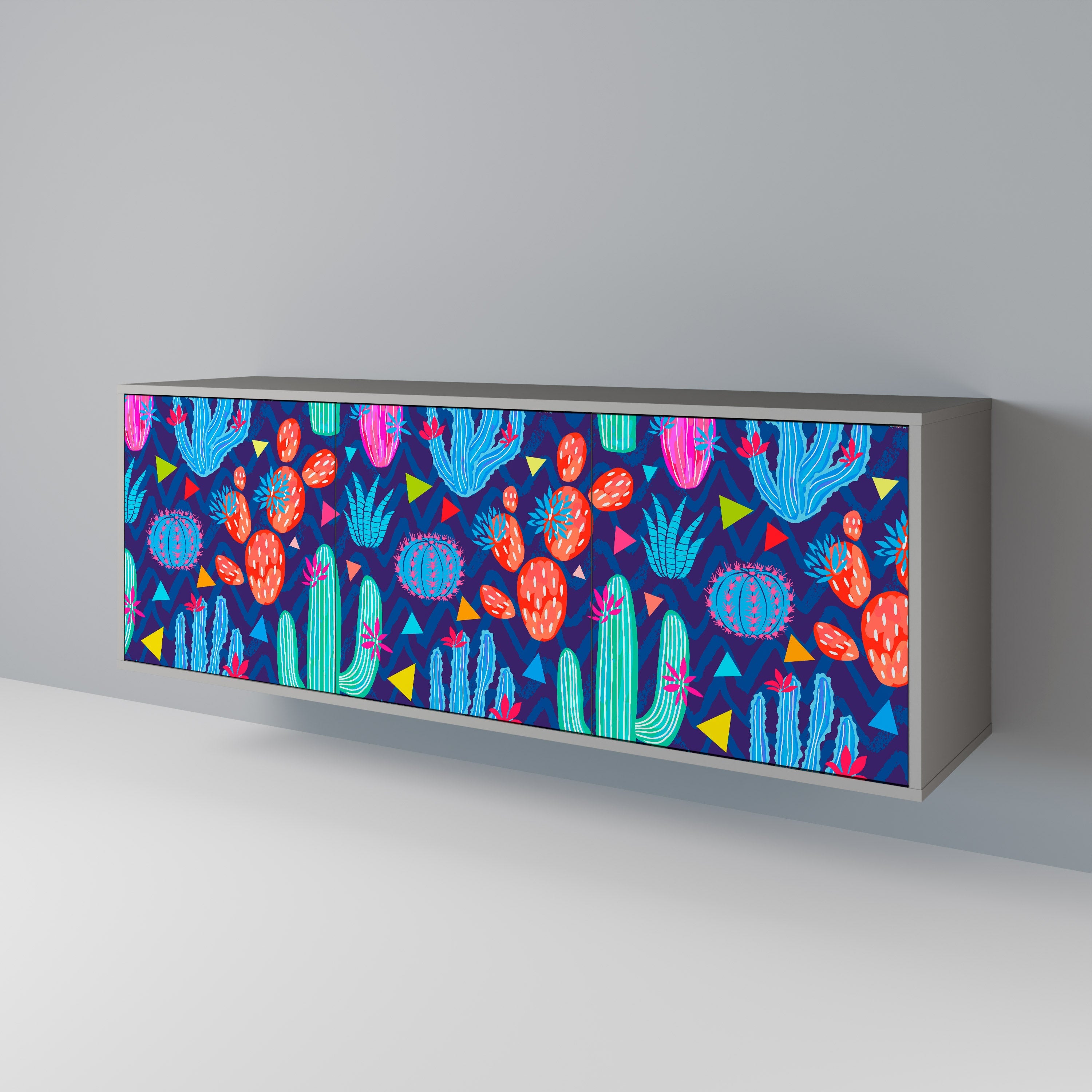 CACTUS VIBES 3-Door Sideboard in Grey Finish