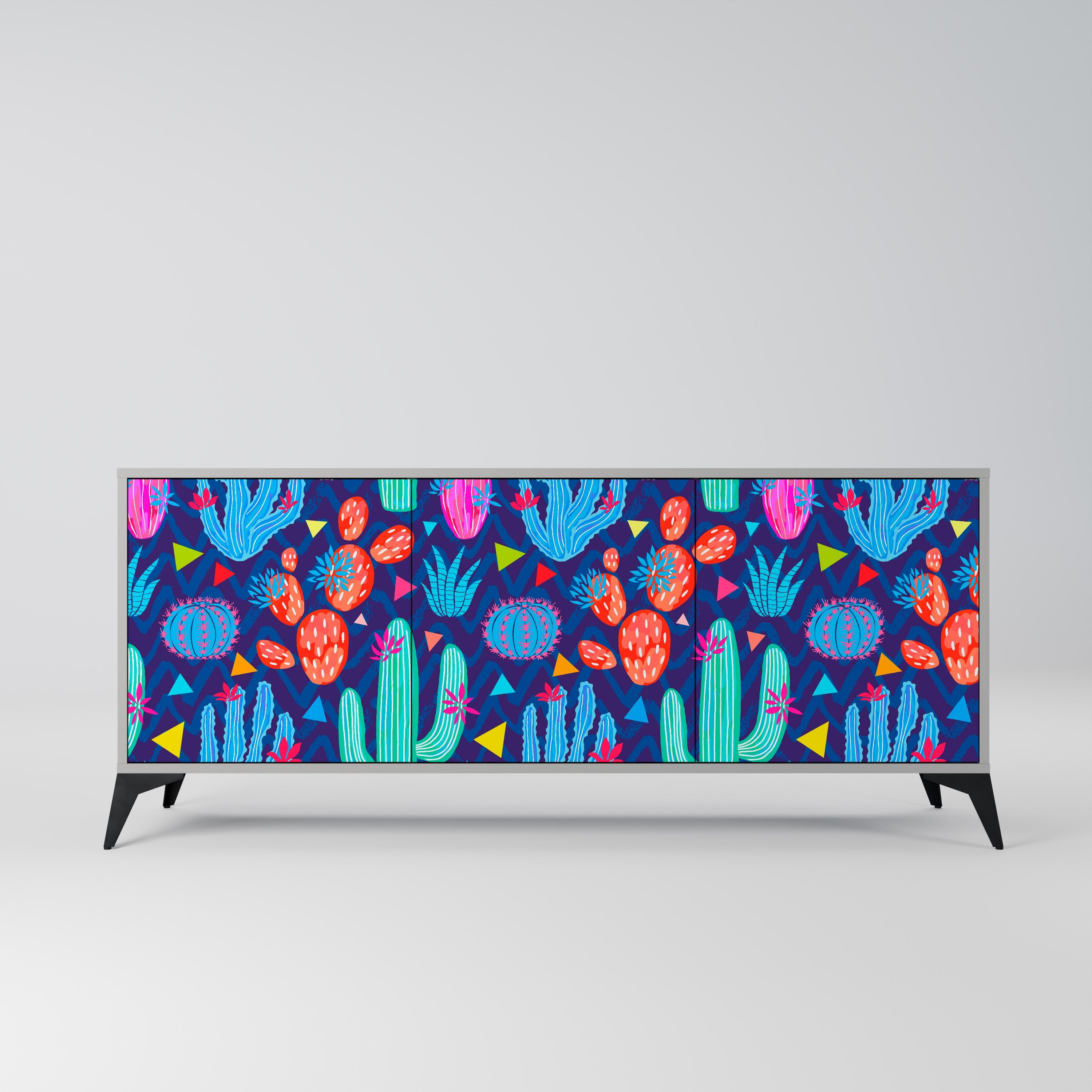 CACTUS VIBES 3-Door Sideboard in Grey Finish