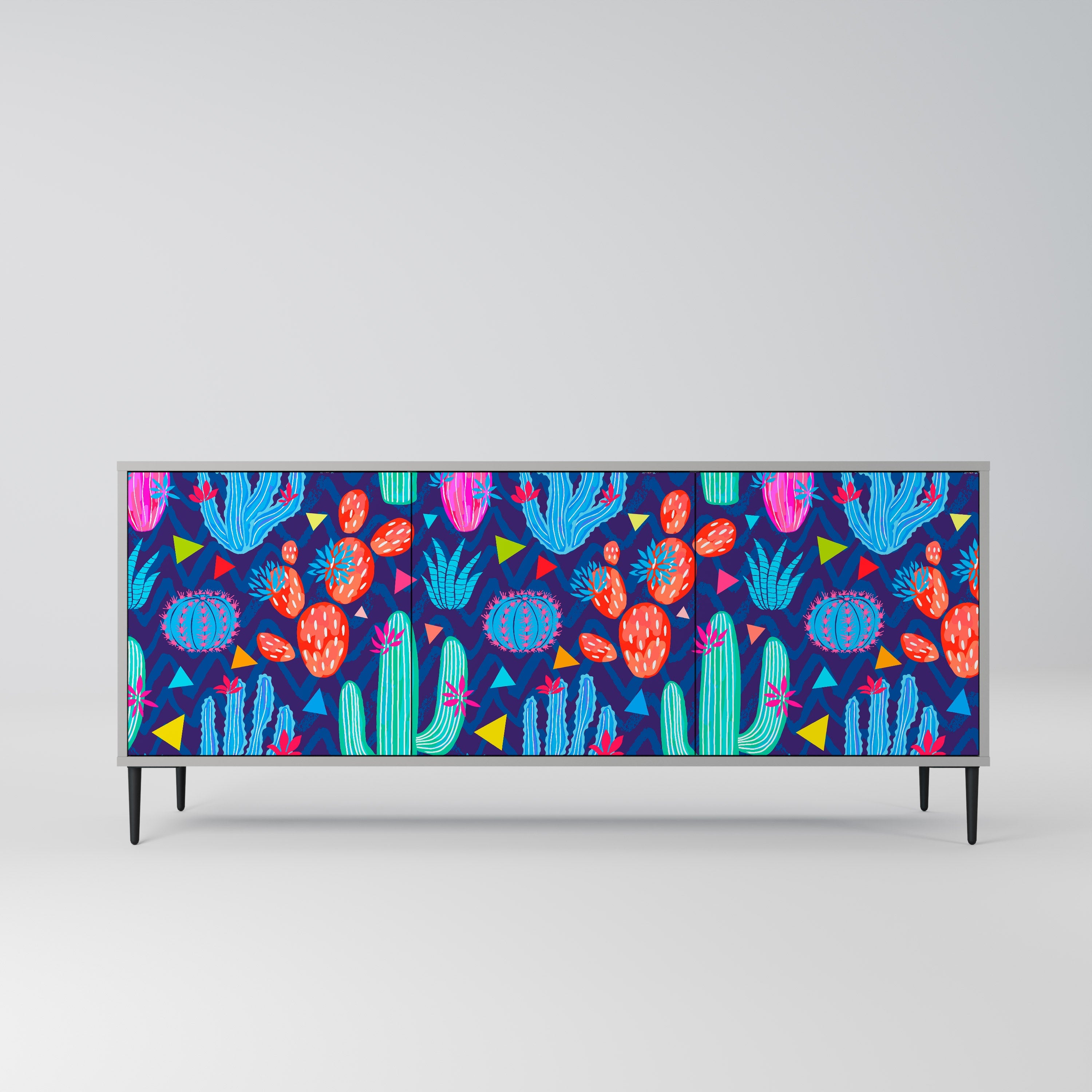 CACTUS VIBES 3-Door Sideboard in Grey Finish