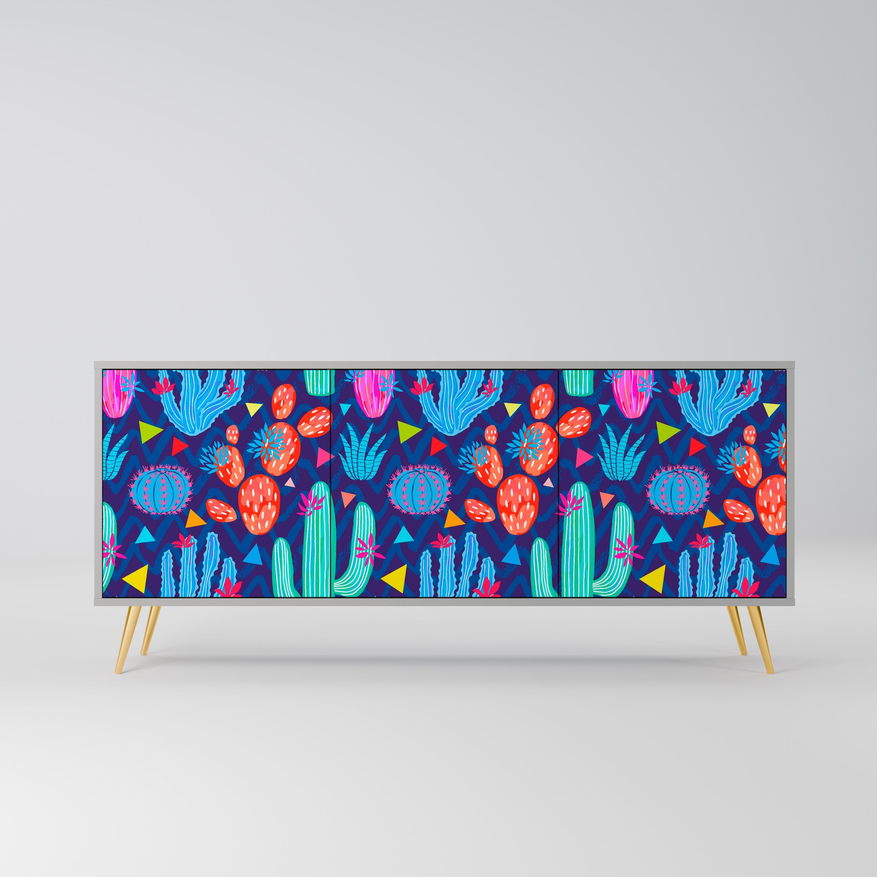 CACTUS VIBES 3-Door Sideboard in Grey Finish