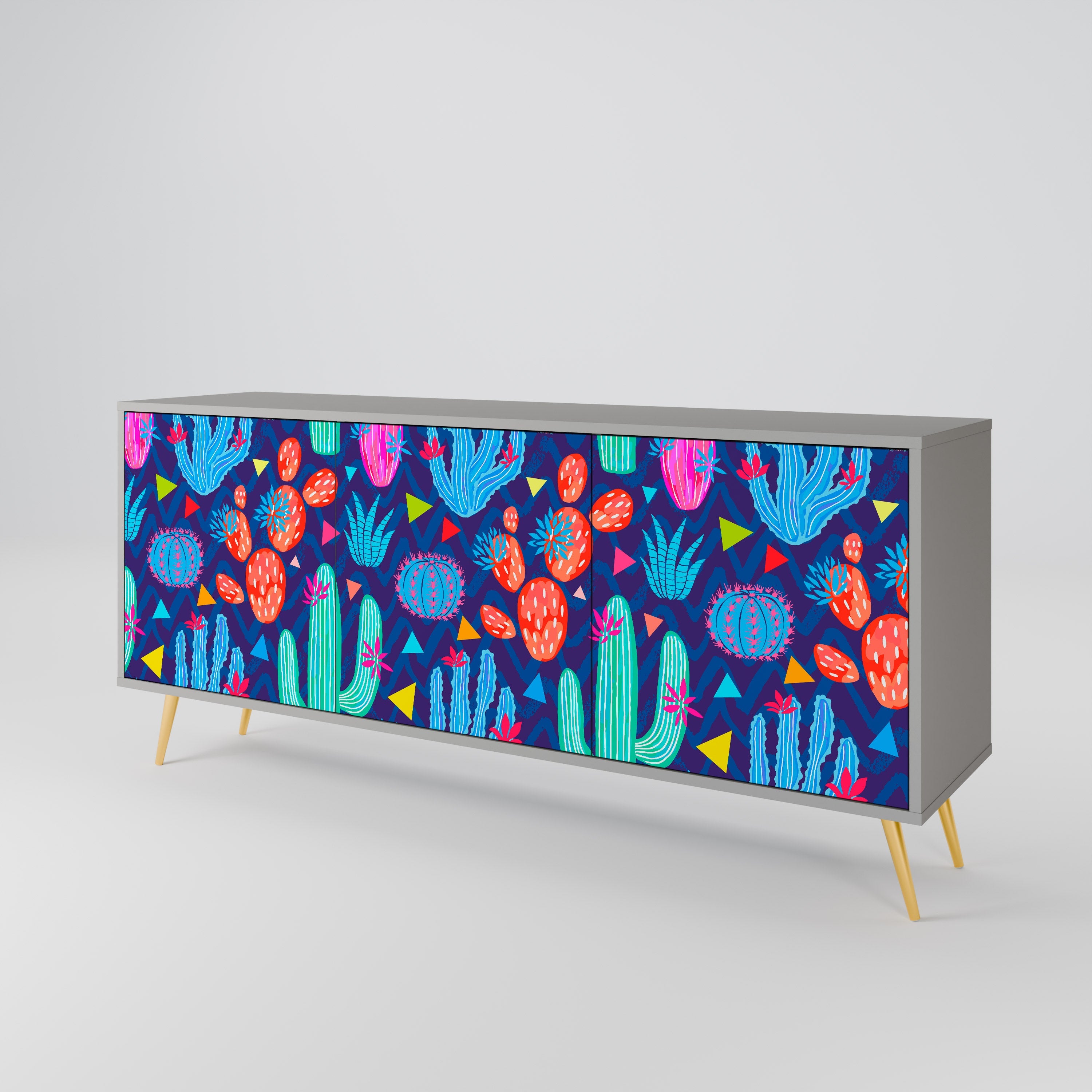 CACTUS VIBES 3-Door Sideboard in Grey Finish