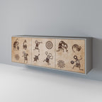 AFRICAN STYLE Aparador de 3 Portas em Acabamento Cinzento