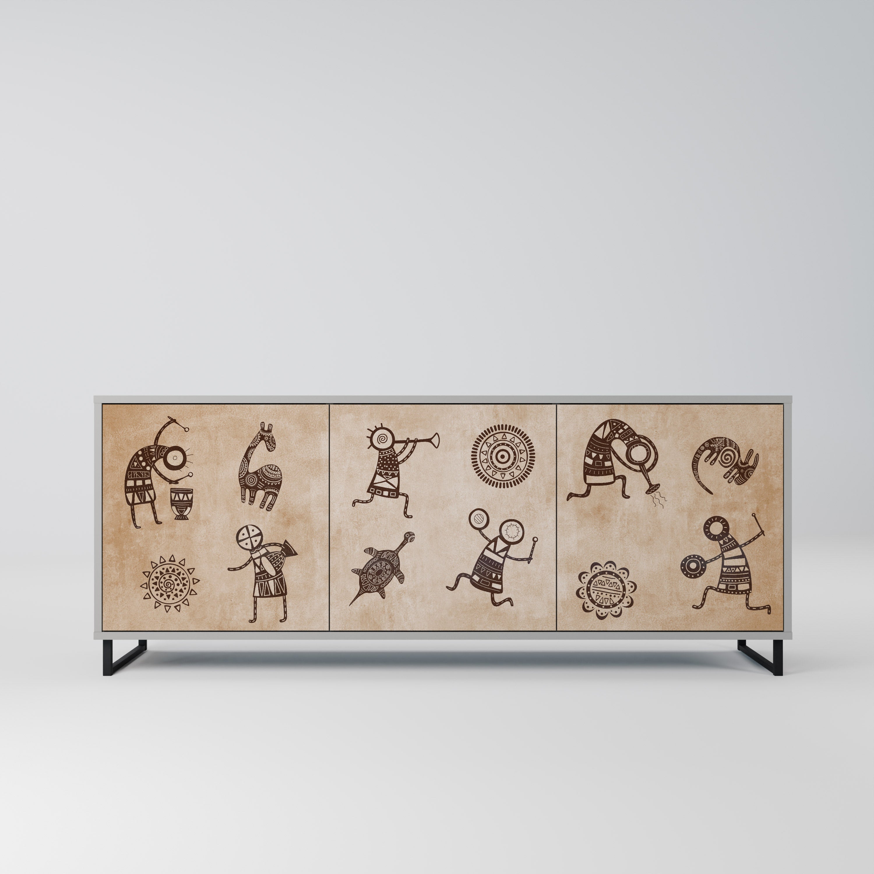 AFRICAN STYLE 3-Door Sideboard in Grey Finish