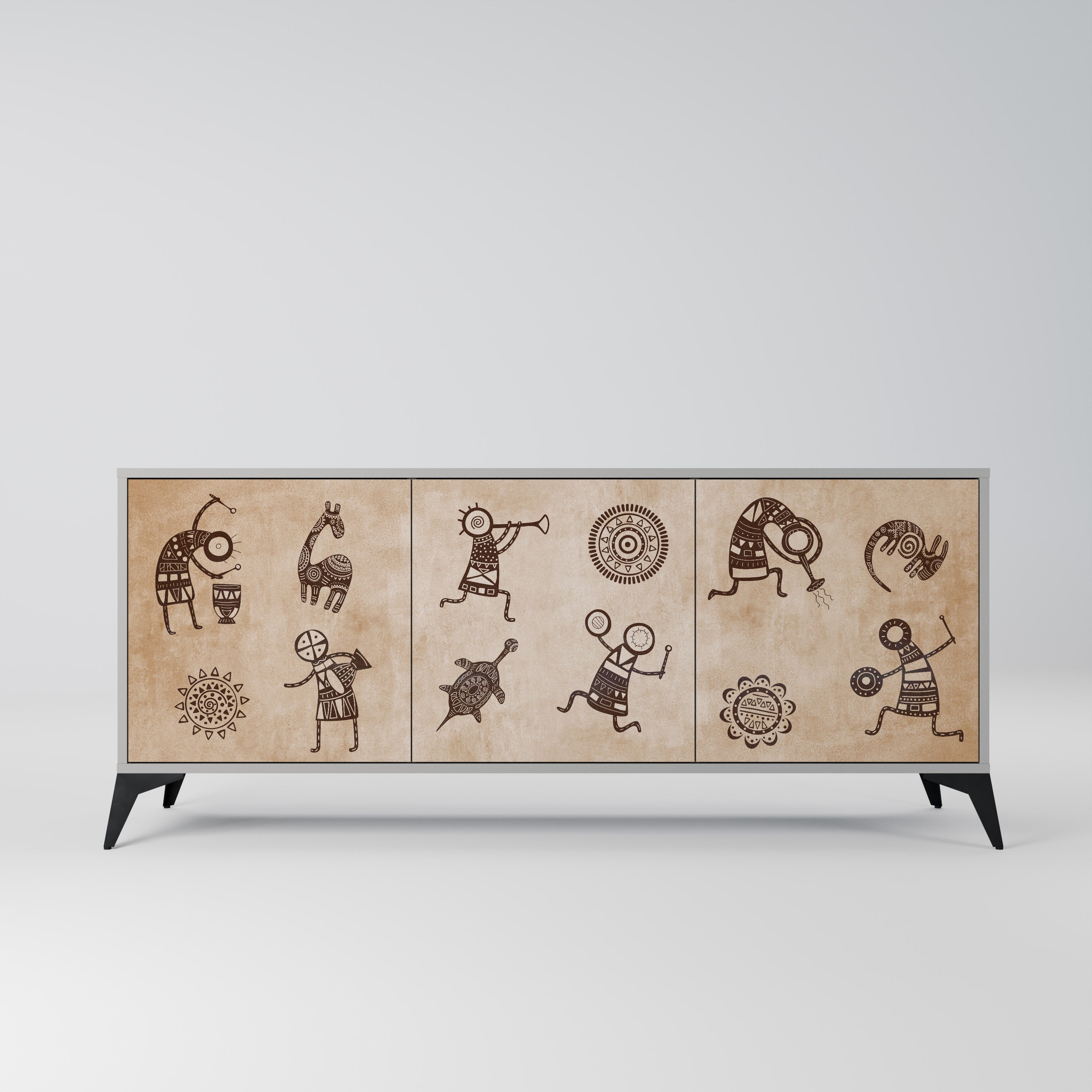 AFRICAN STYLE 3-Door Sideboard in Grey Finish