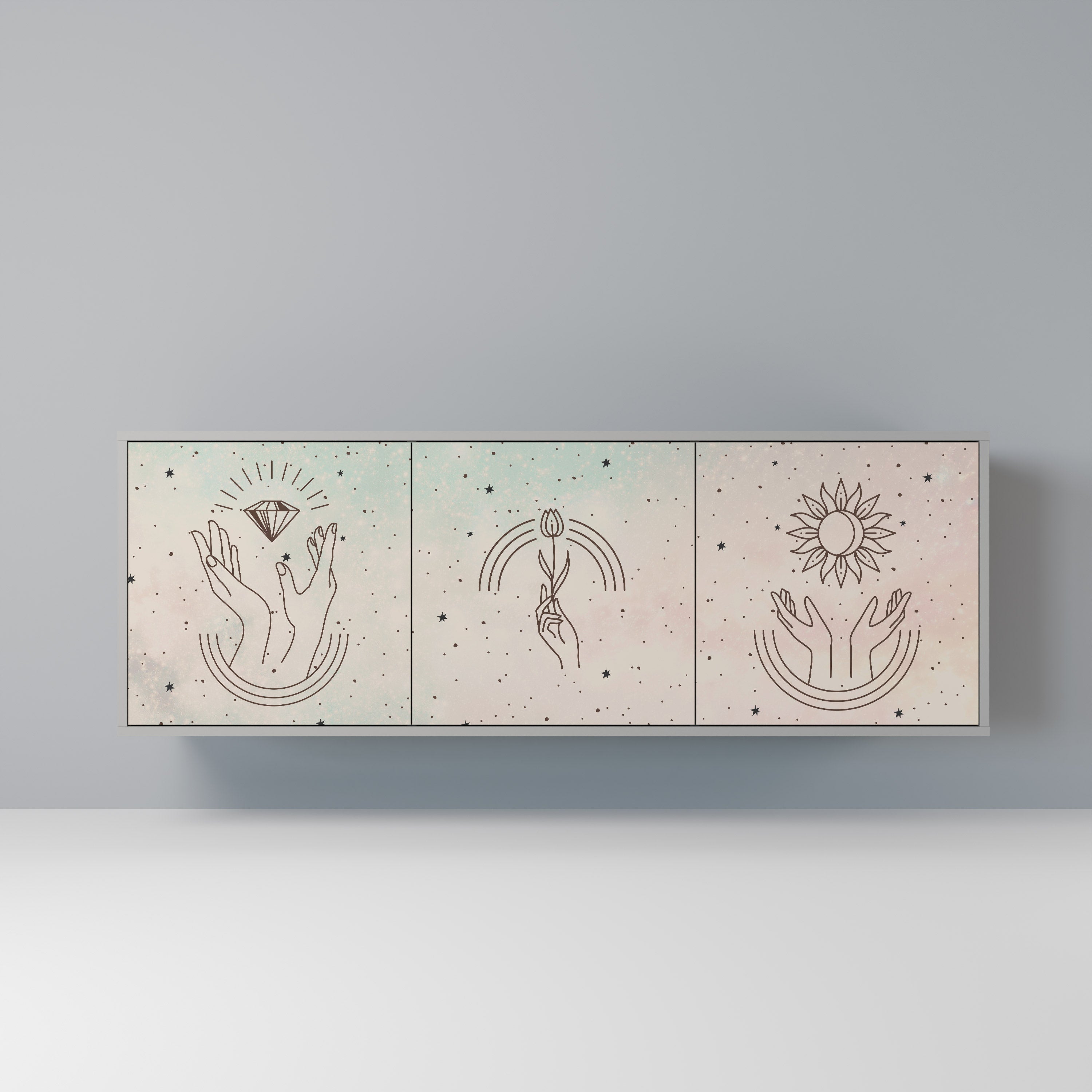 DELICATE BEAUTY 3-Door Sideboard in Grey Finish