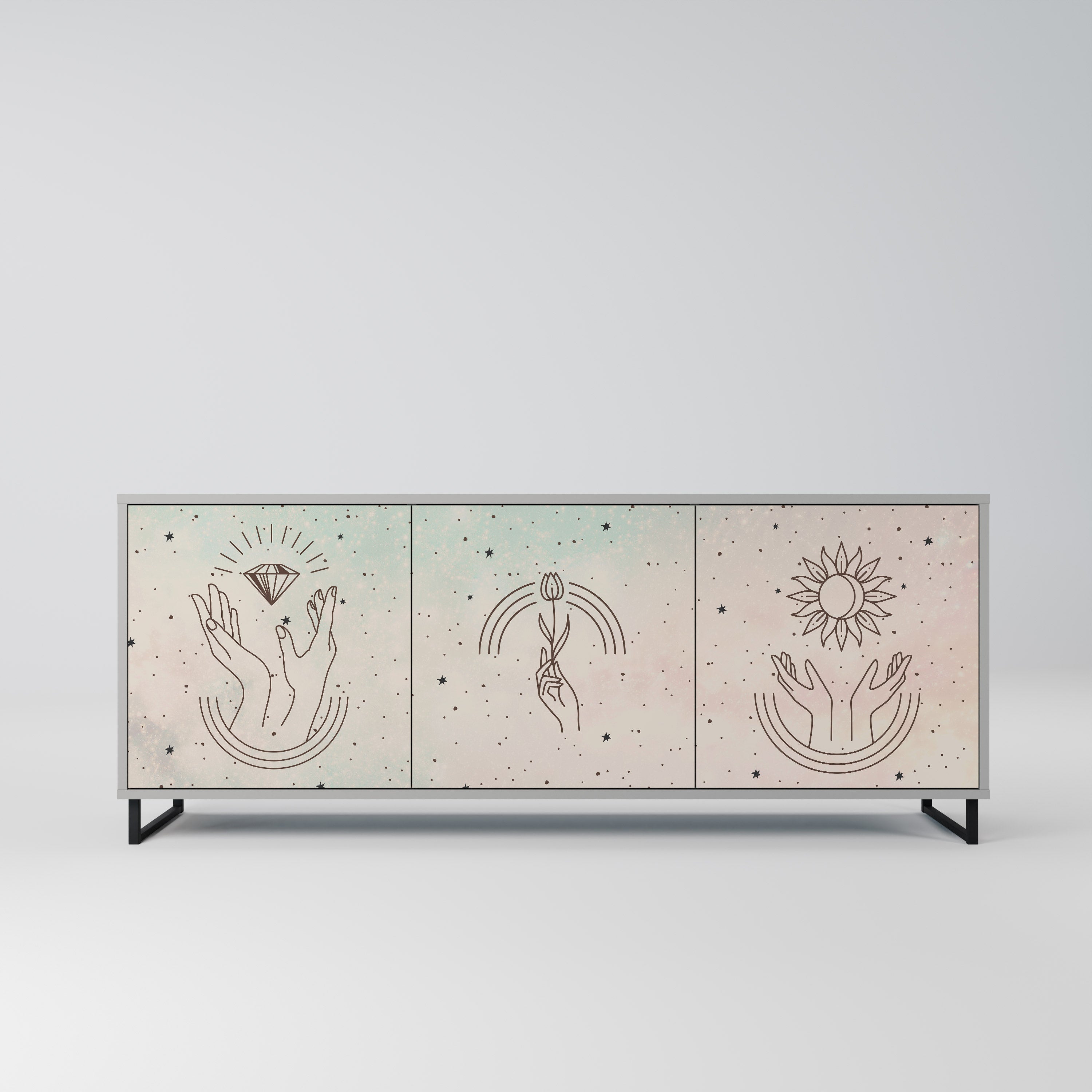 DELICATE BEAUTY 3-Door Sideboard in Grey Finish