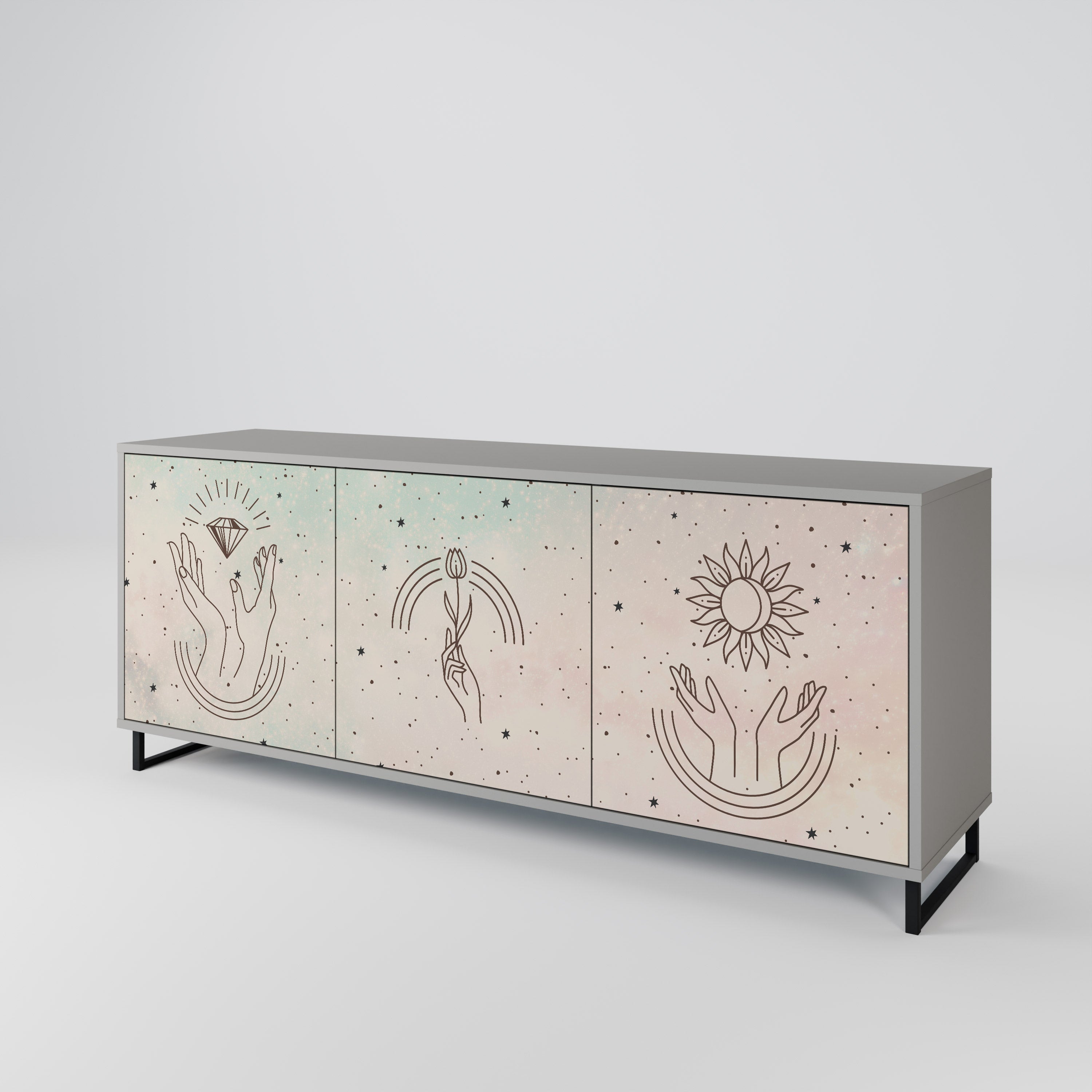 DELICATE BEAUTY 3-Door Sideboard in Grey Finish
