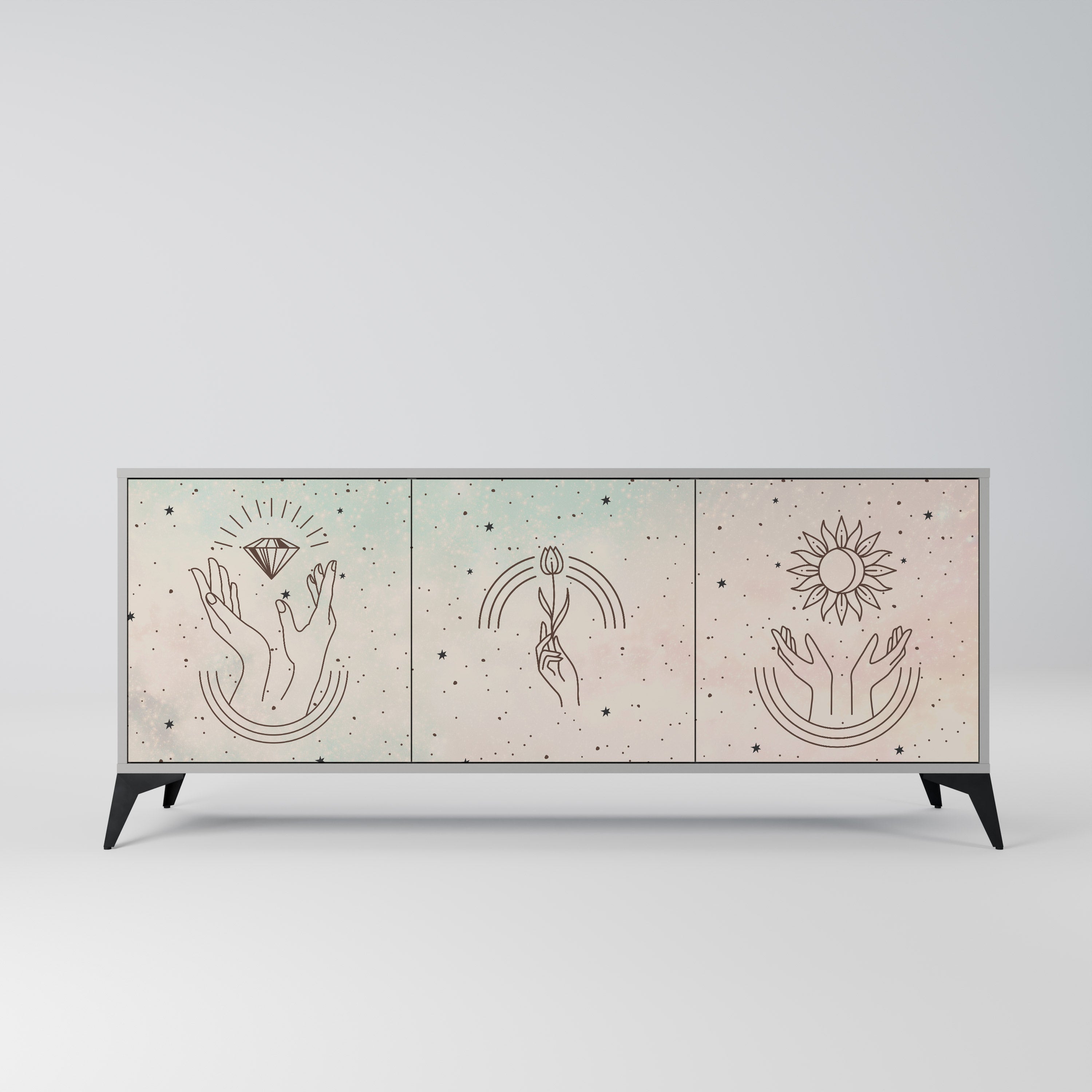 DELICATE BEAUTY 3-Door Sideboard in Grey Finish