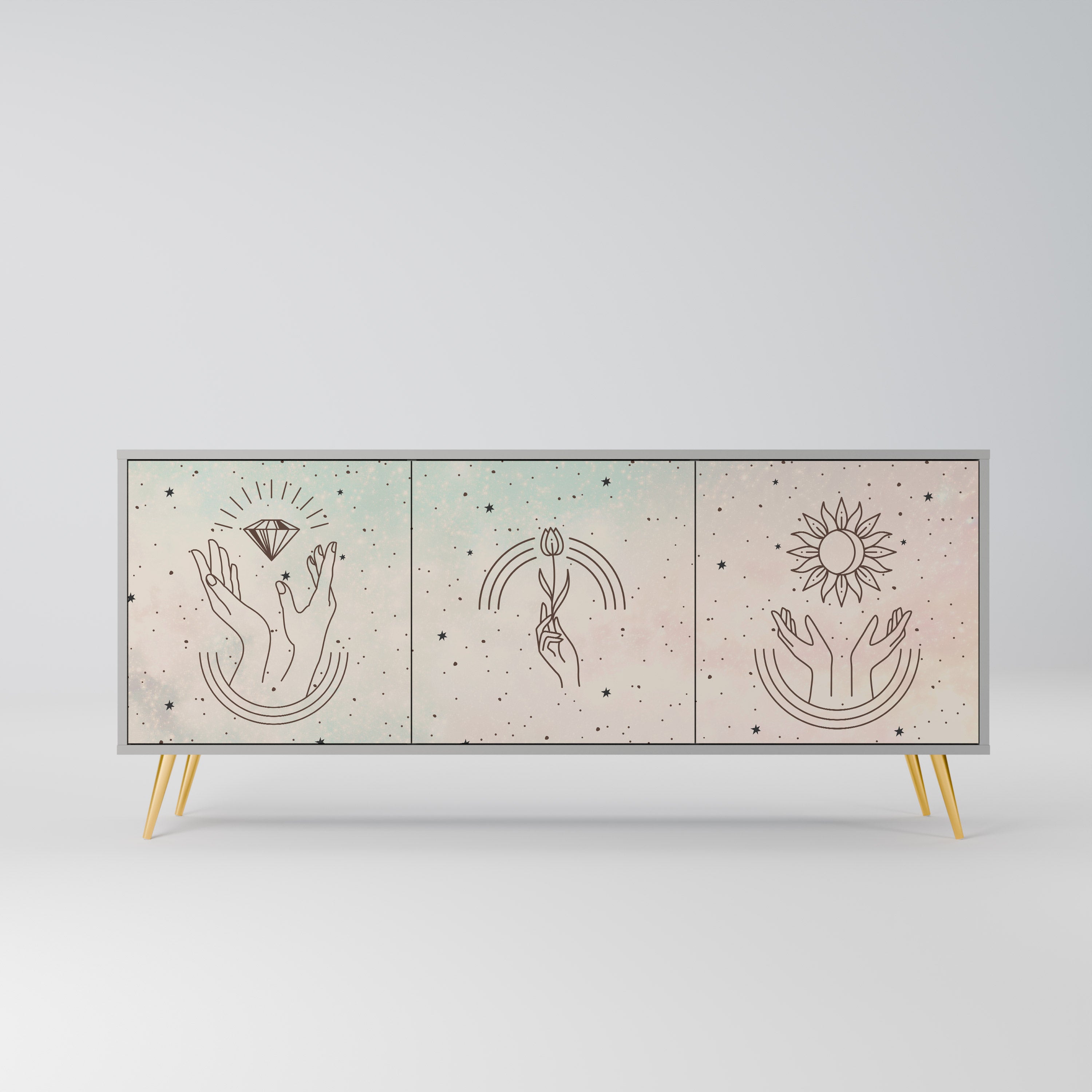 DELICATE BEAUTY 3-Door Sideboard in Grey Finish