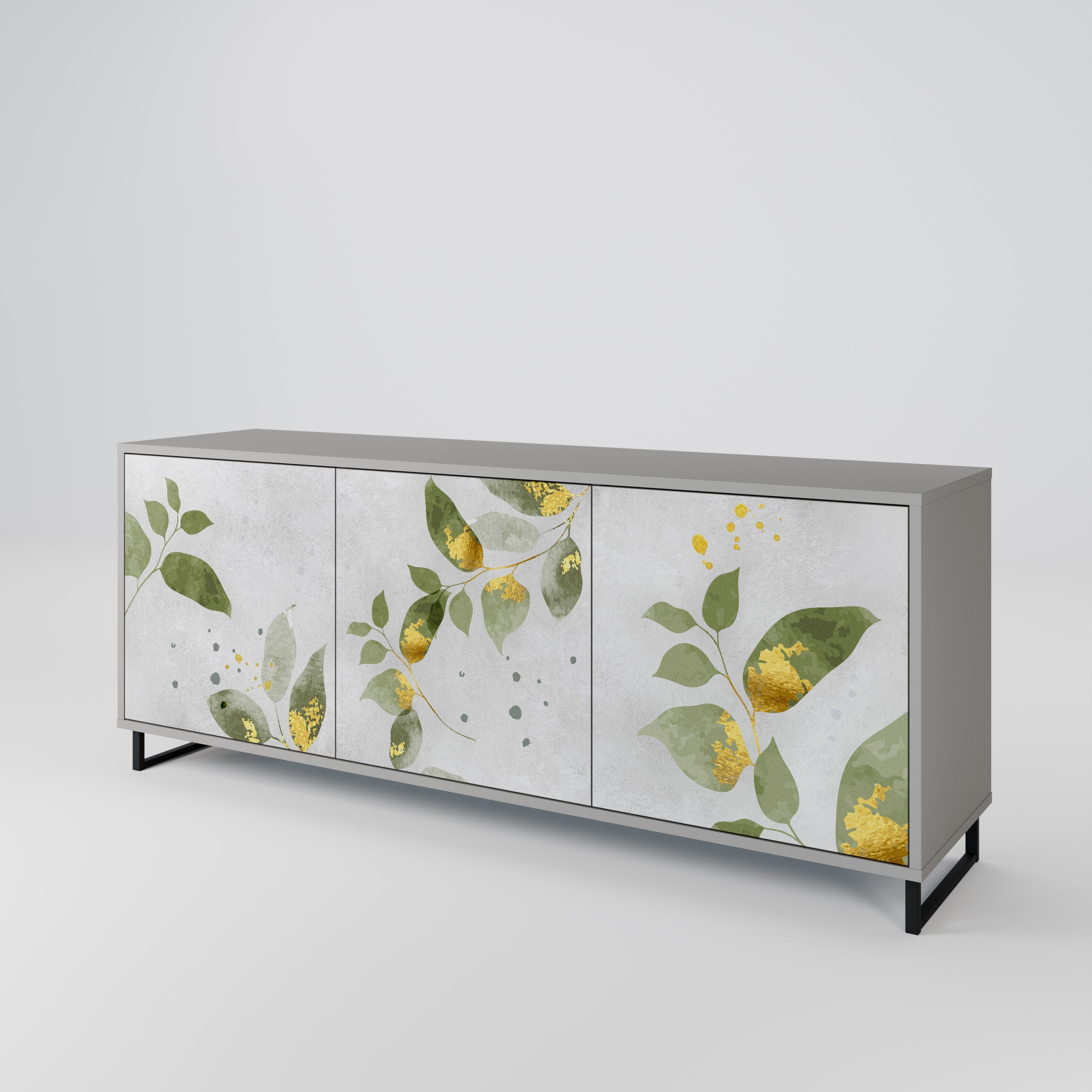ELEGANT BOTANICS 3-Door Sideboard in Grey Finish