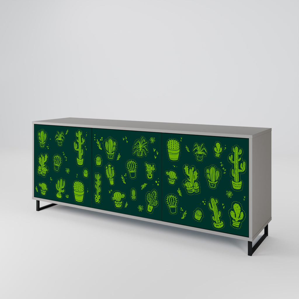 DESERT GREEN 3-Door Sideboard in Grey Finish