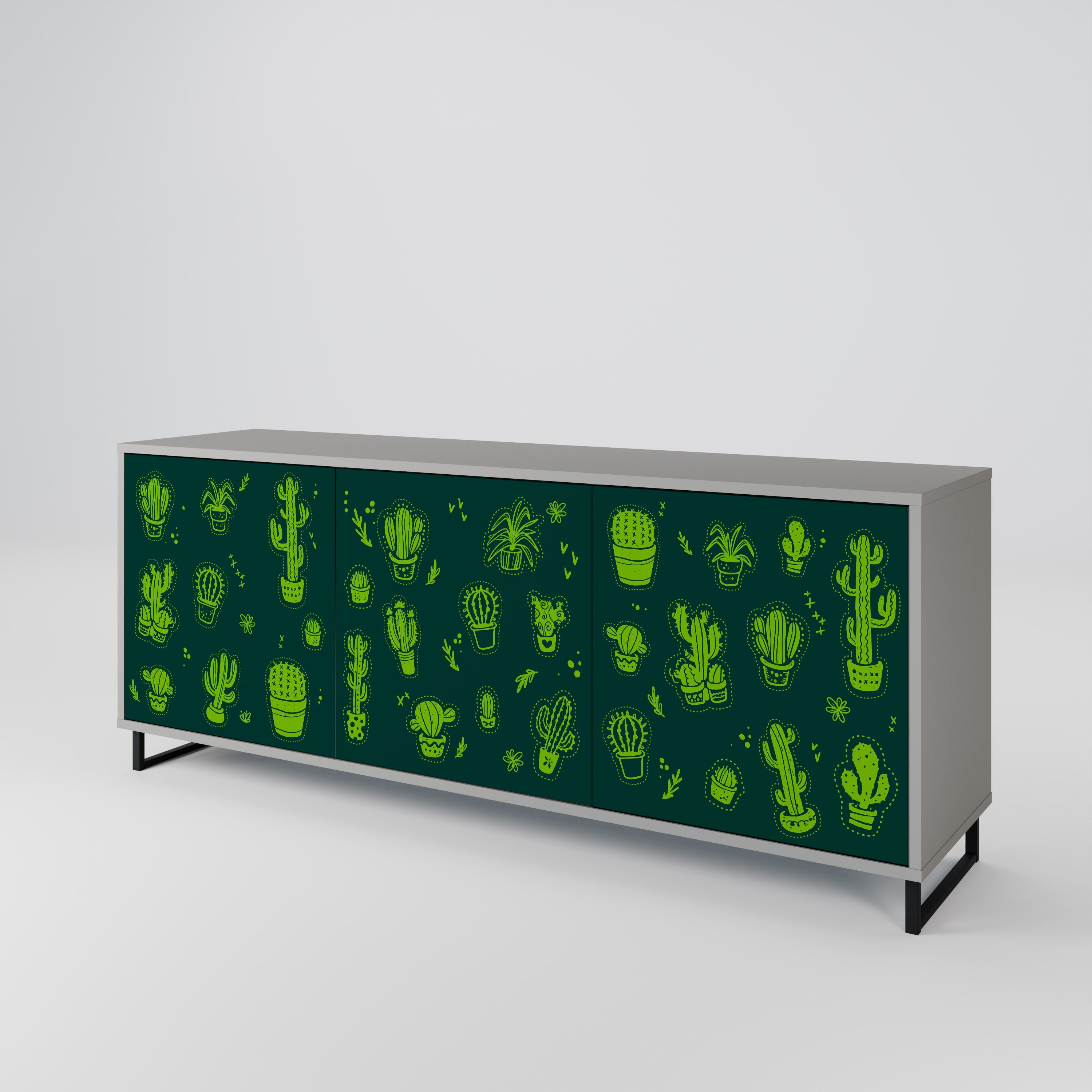 DESERT GREEN 3-Door Sideboard in Grey Finish