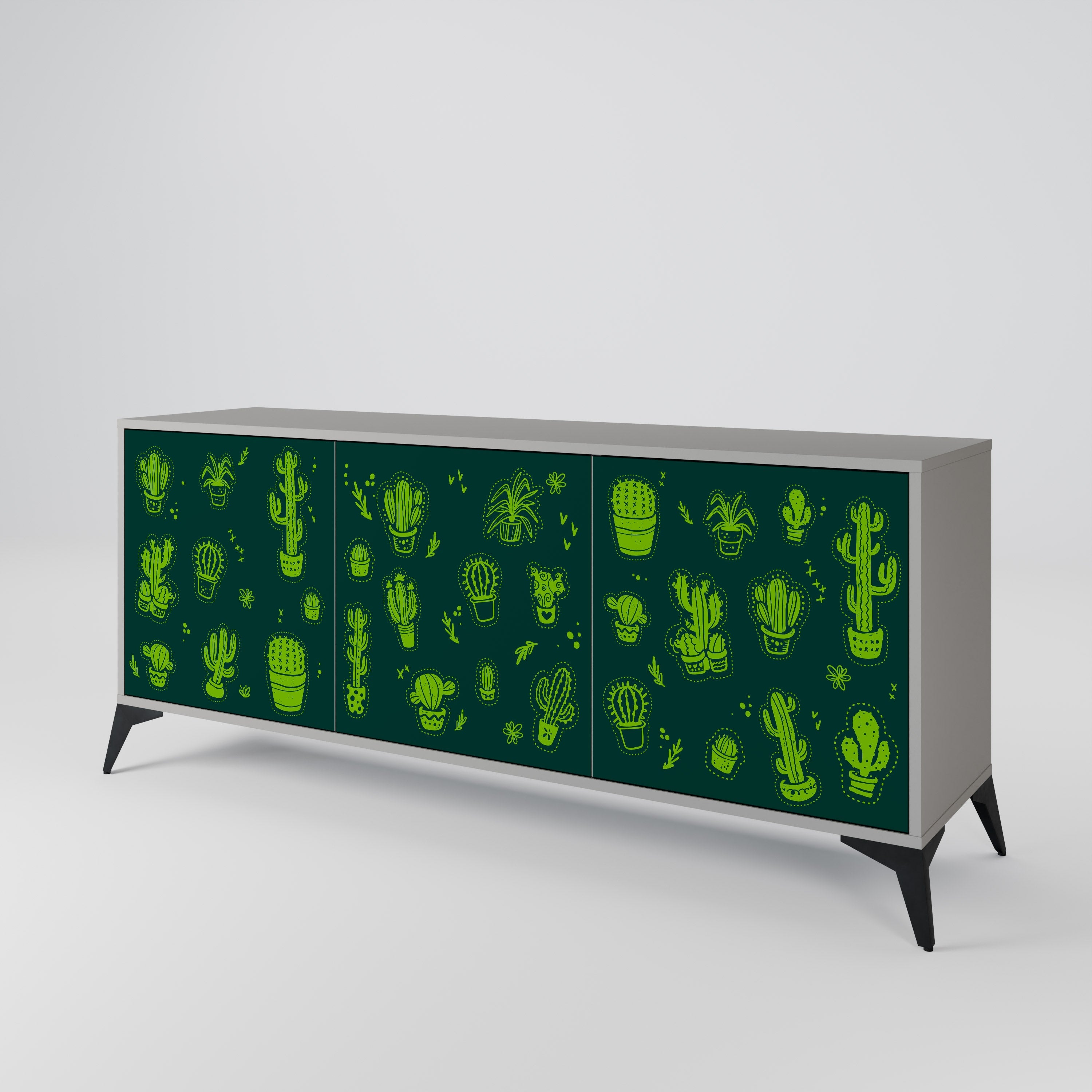 DESERT GREEN 3-Door Sideboard in Grey Finish
