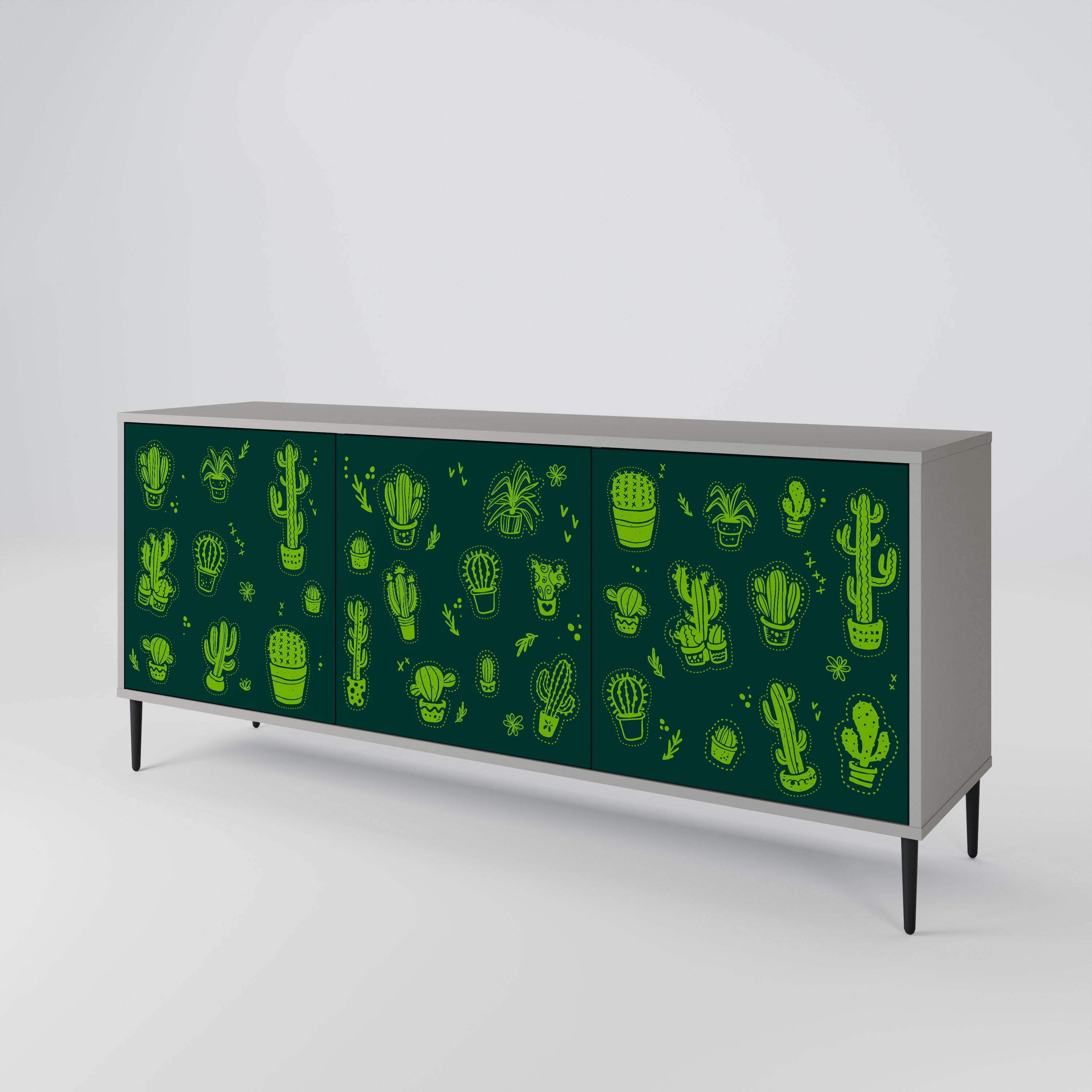 DESERT GREEN 3-Door Sideboard in Grey Finish