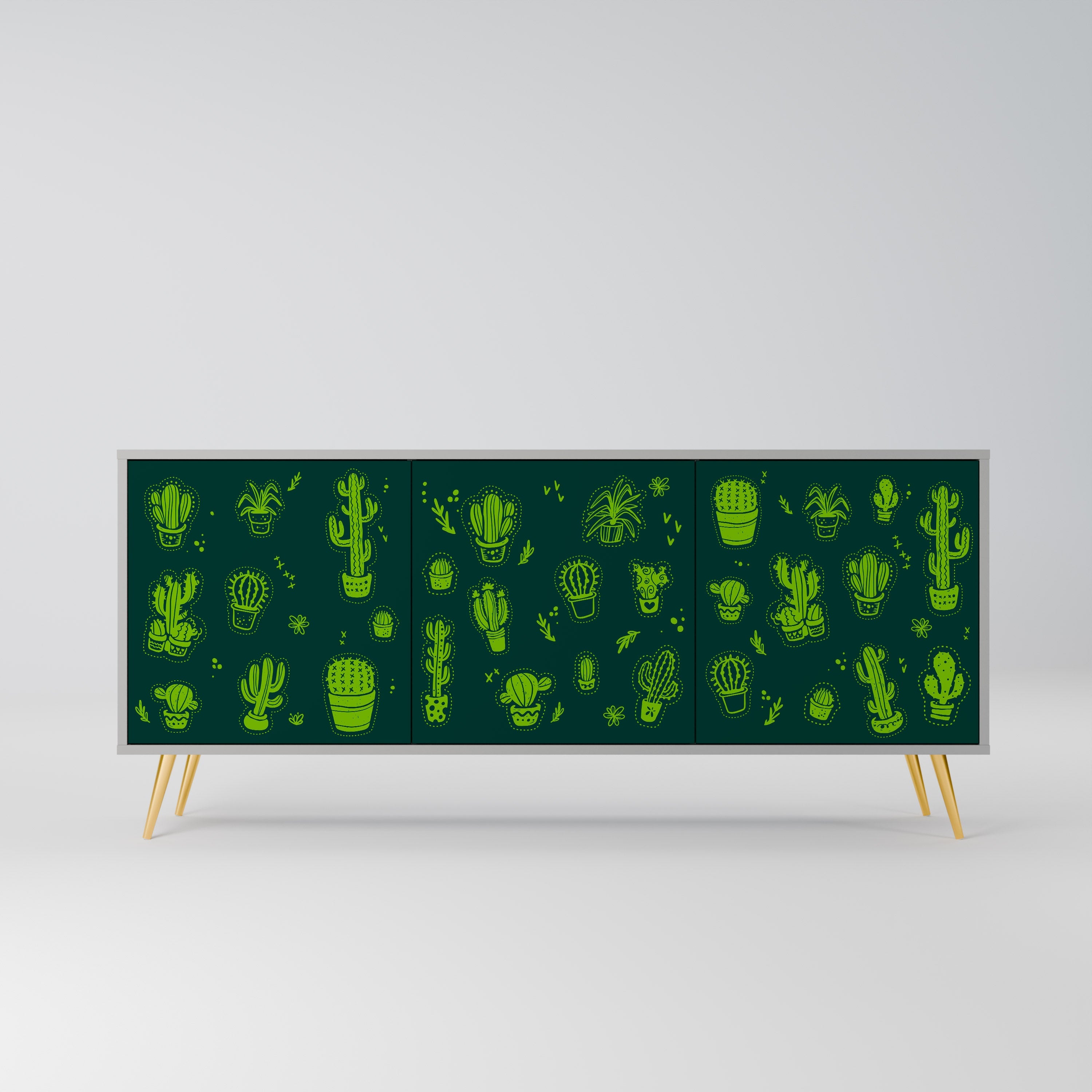 DESERT GREEN 3-Door Sideboard in Grey Finish