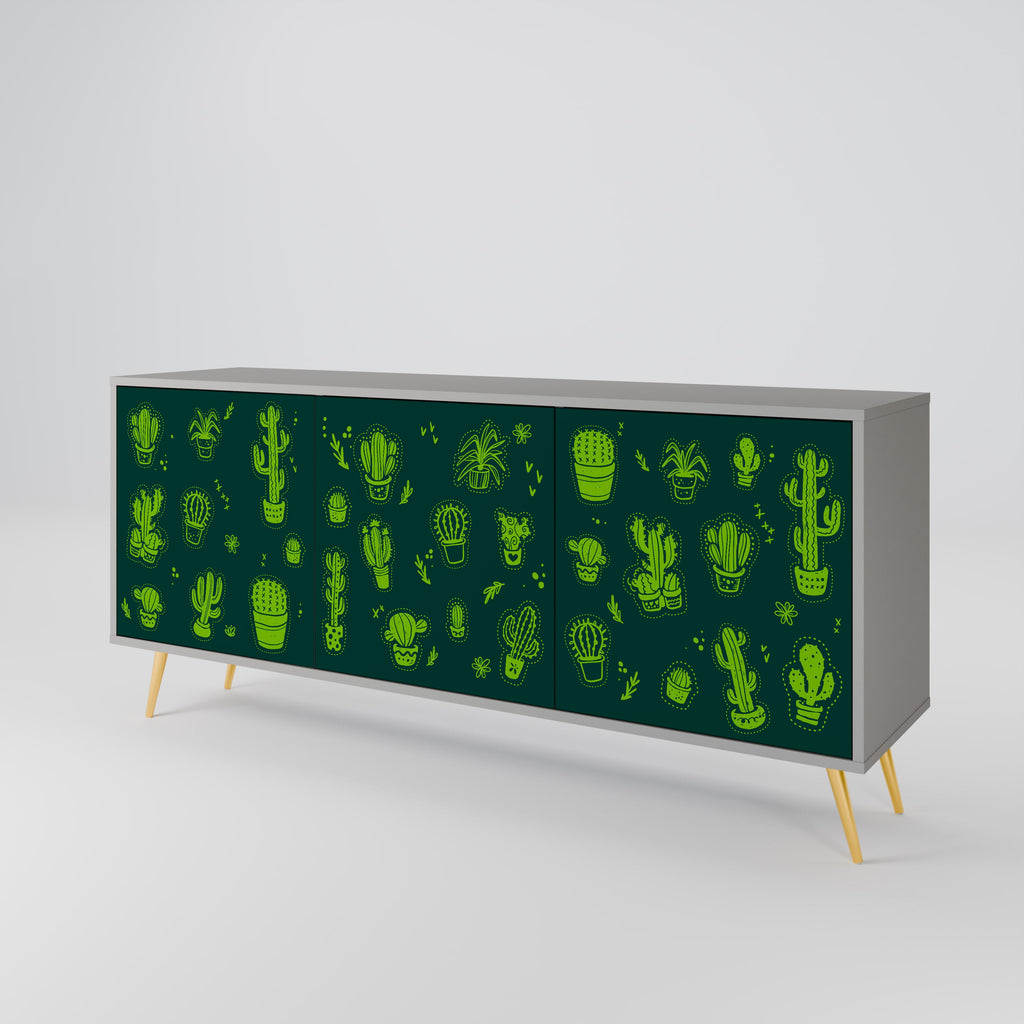 DESERT GREEN 3-Door Sideboard in Grey Finish