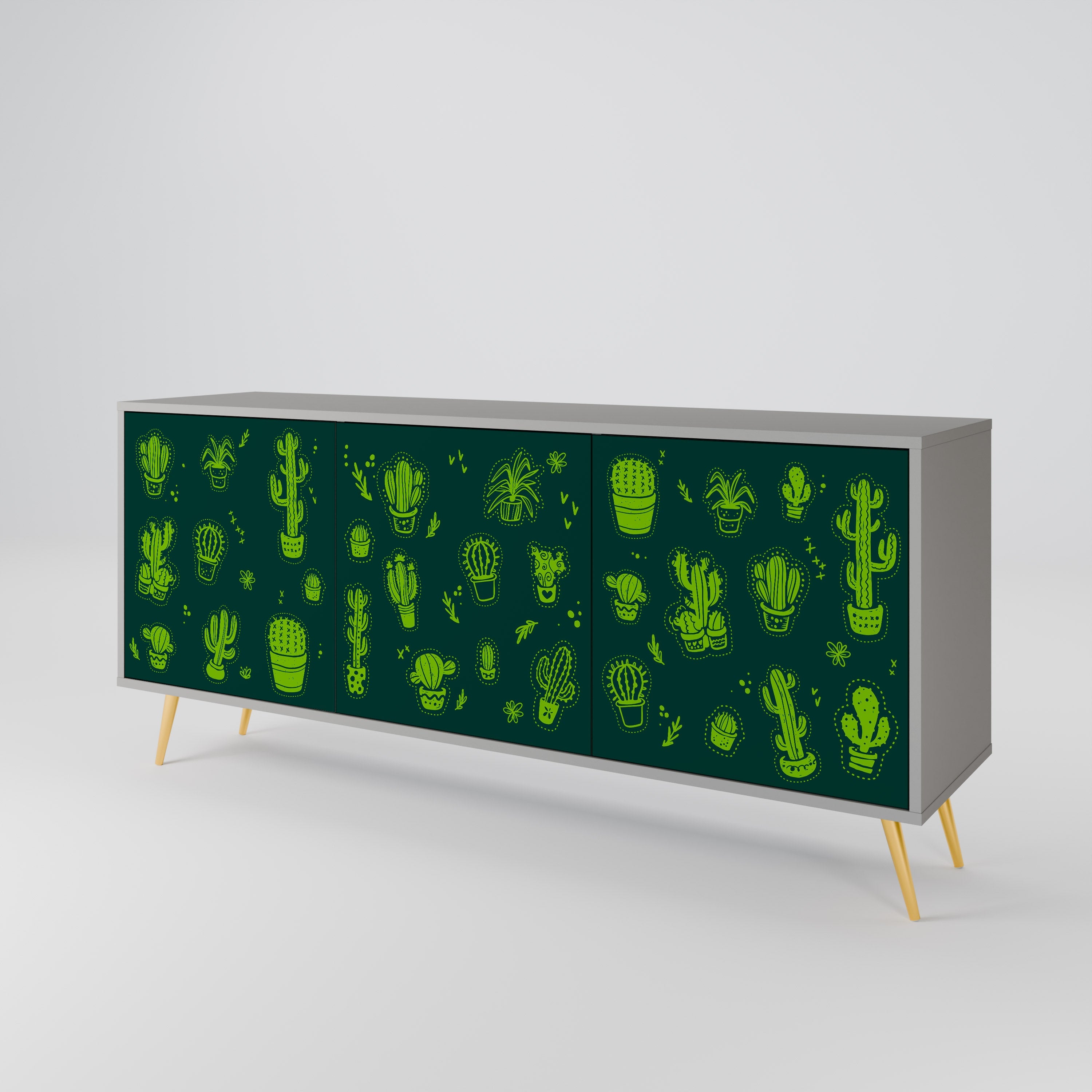 DESERT GREEN 3-Door Sideboard in Grey Finish