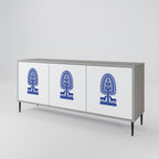 POLISH FOLK ART 3-Door Sideboard in Grey Finish