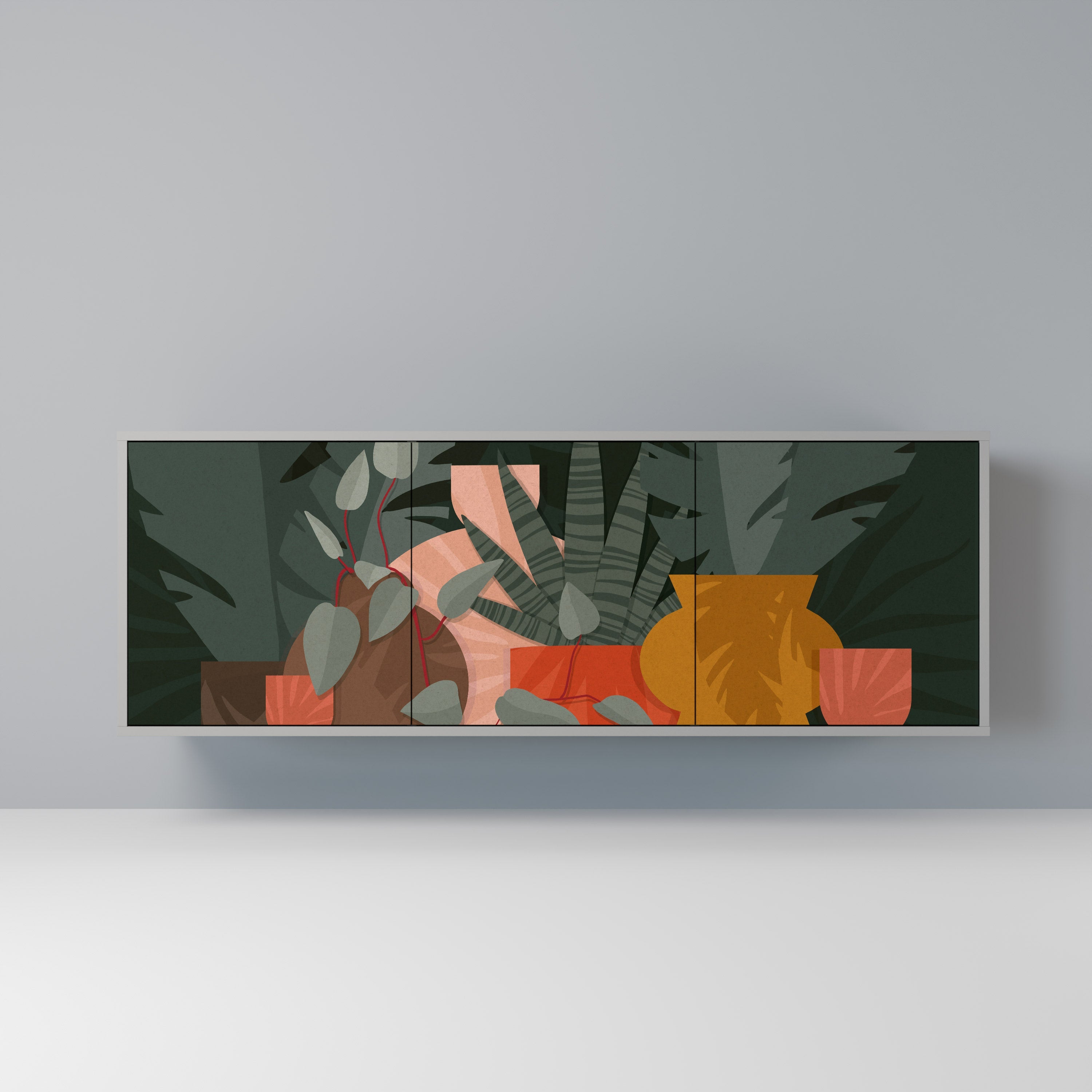 TROPICAL COMPOSITION 3-Door Sideboard in Grey Finish