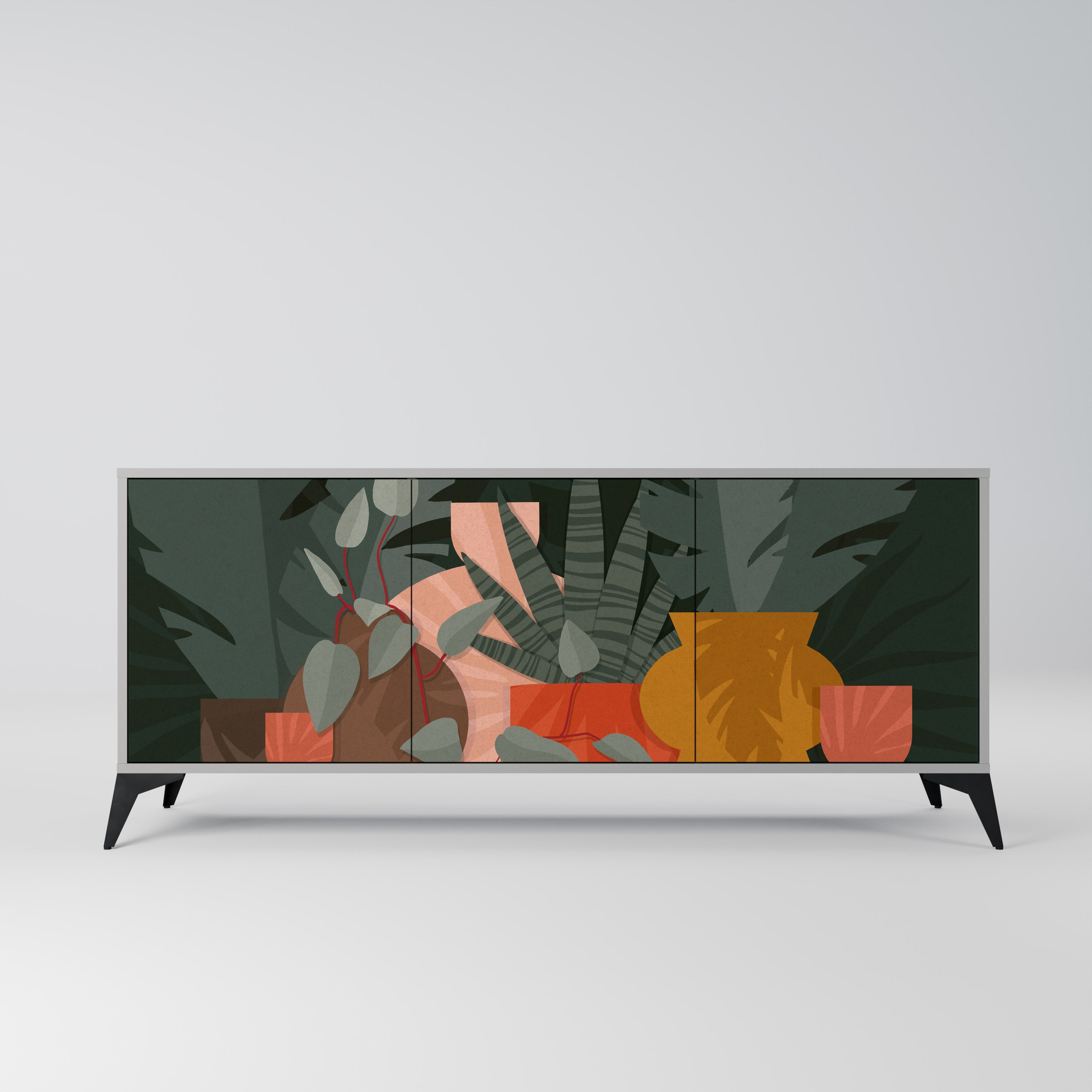 TROPICAL COMPOSITION 3-Door Sideboard in Grey Finish