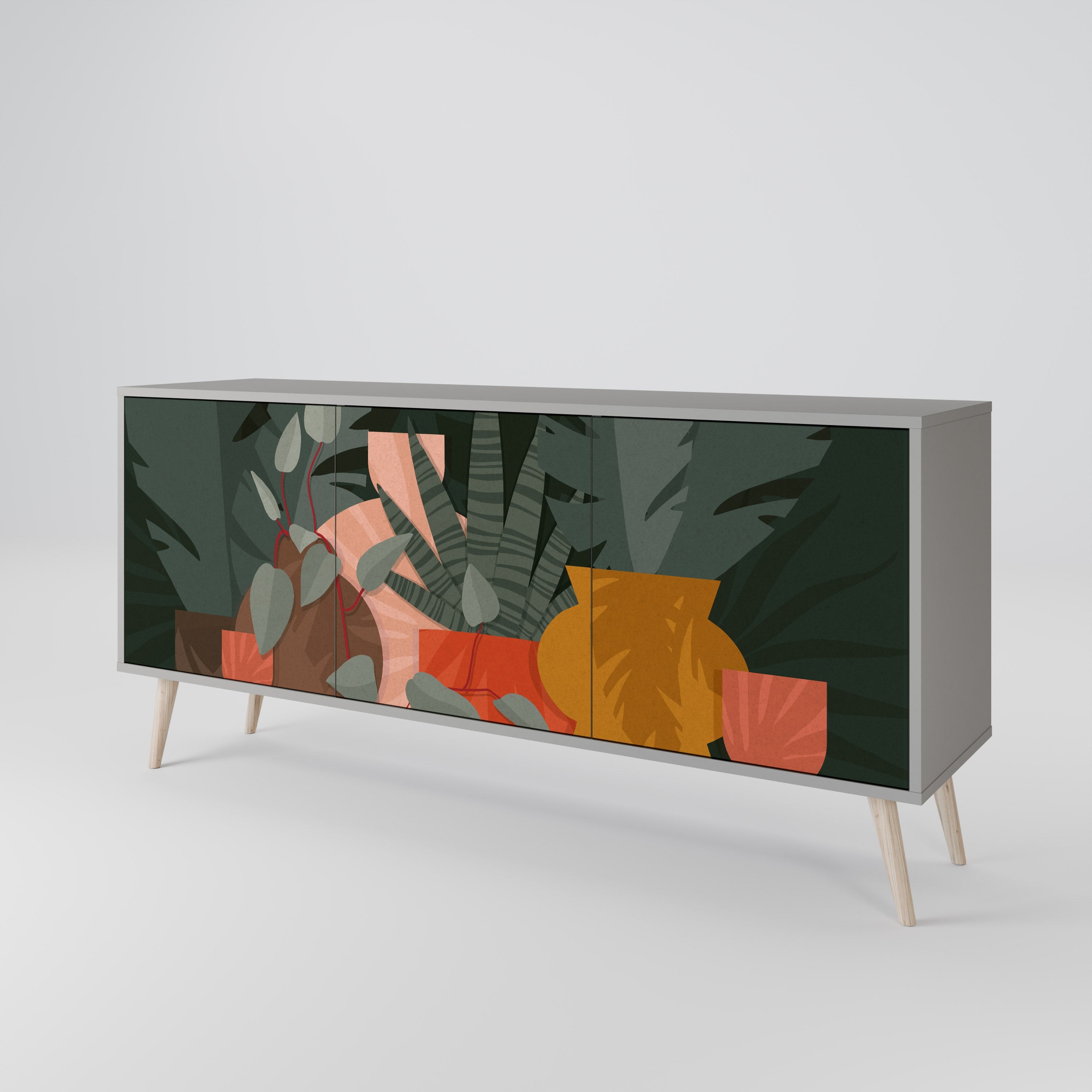 TROPICAL COMPOSITION 3-Door Sideboard in Grey Finish