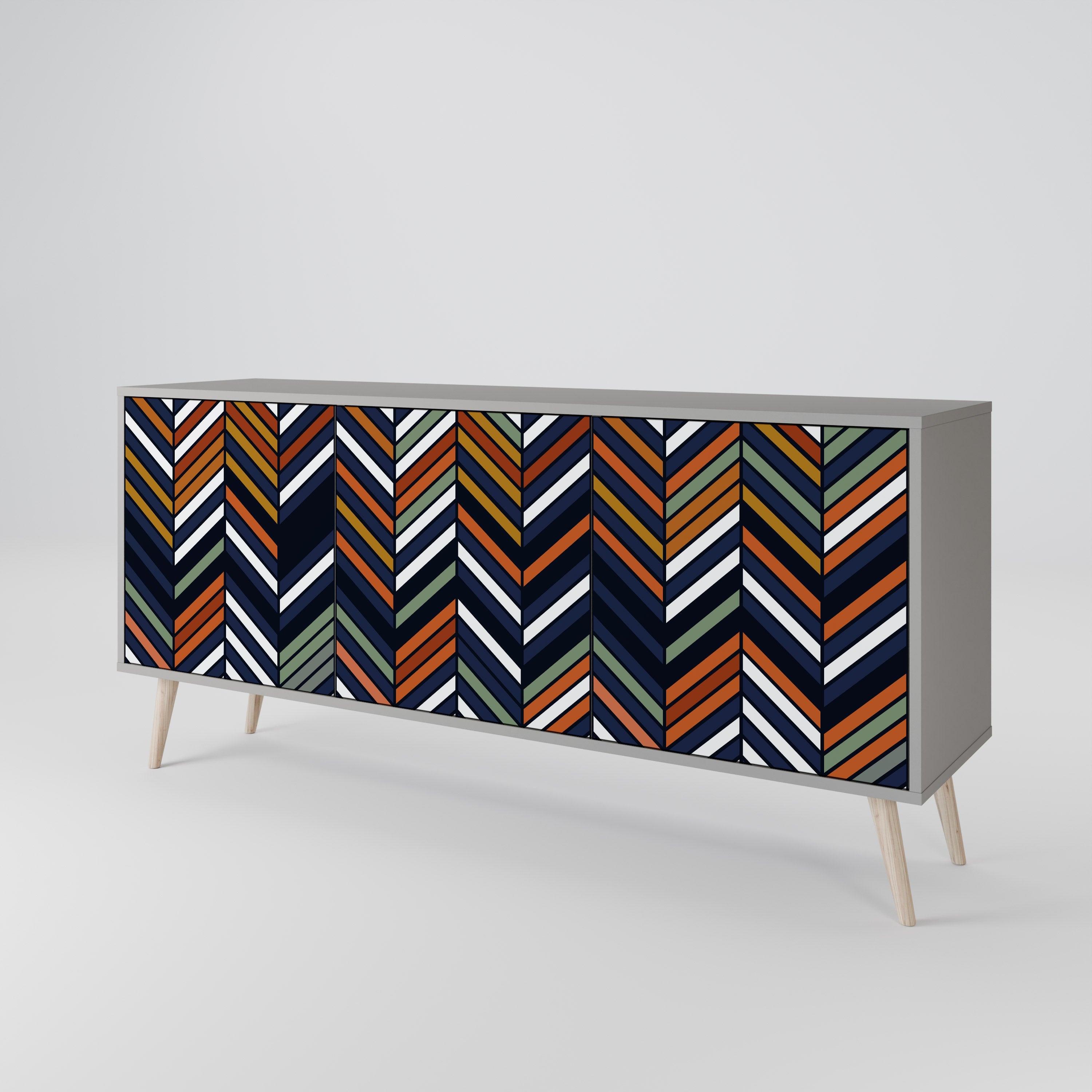 VIBRANT PATCHWORK 3-Door Sideboard in Grey Finish