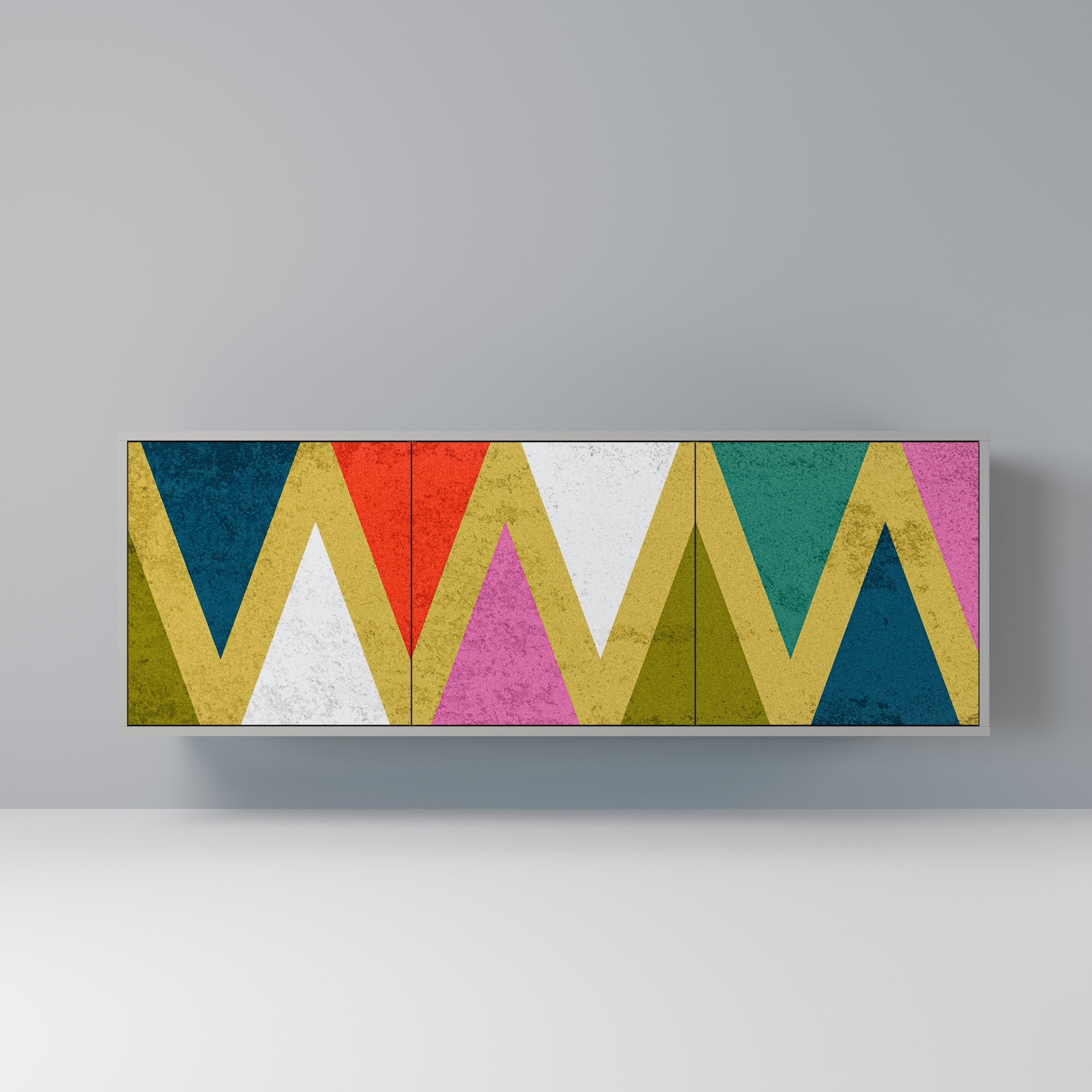 COLORFUL TRIANGLES 3-Door Sideboard in Grey Finish