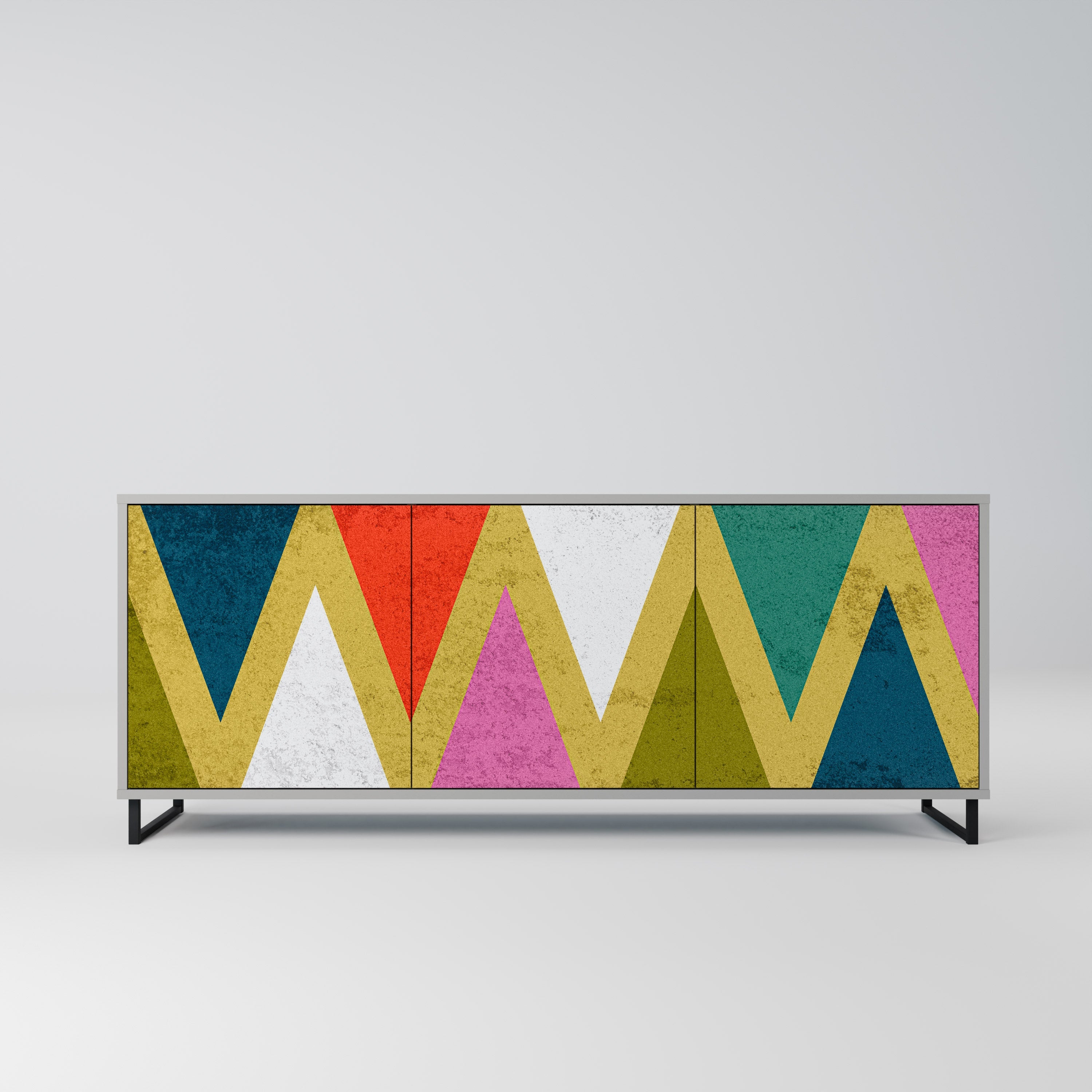 COLORFUL TRIANGLES 3-Door Sideboard in Grey Finish