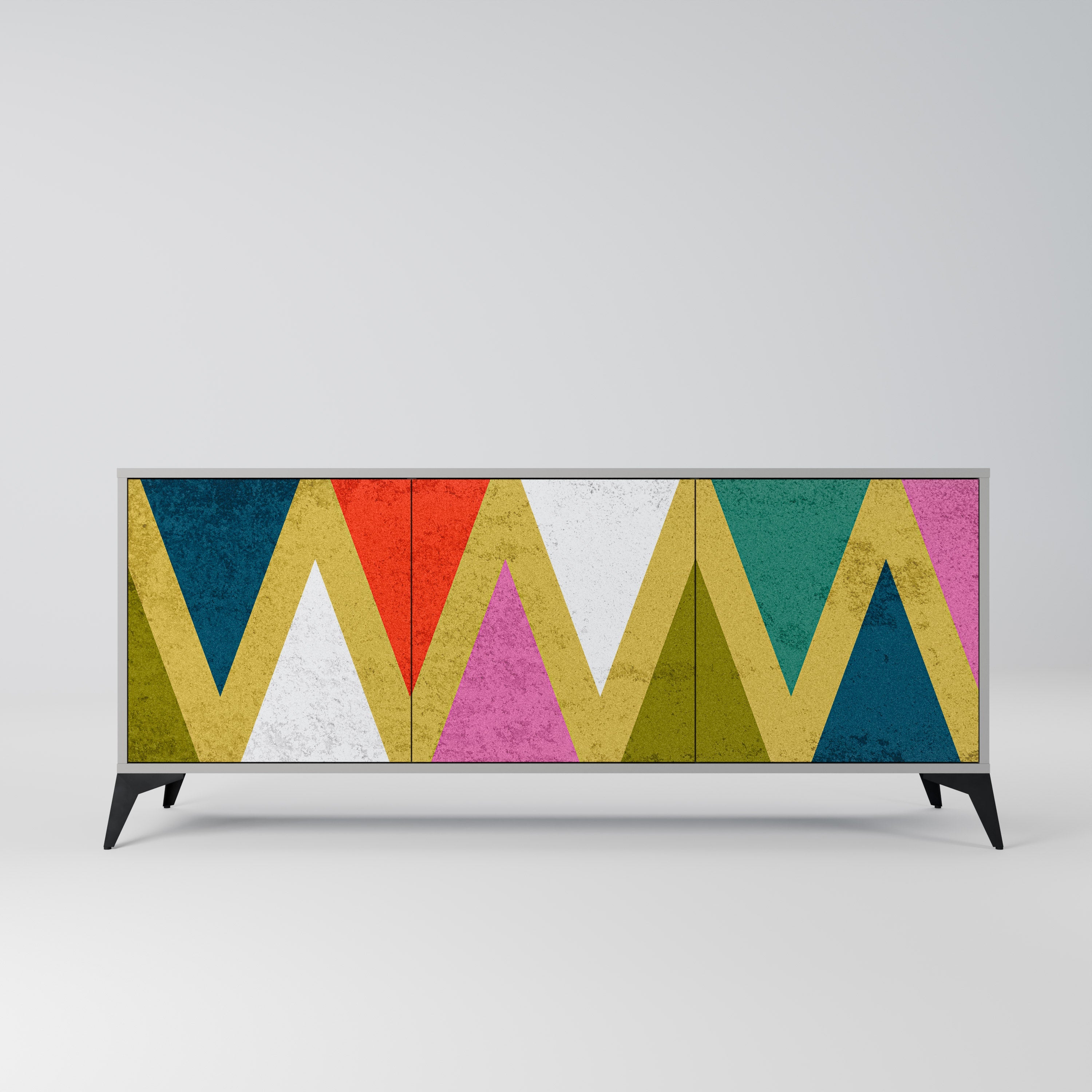 COLORFUL TRIANGLES 3-Door Sideboard in Grey Finish