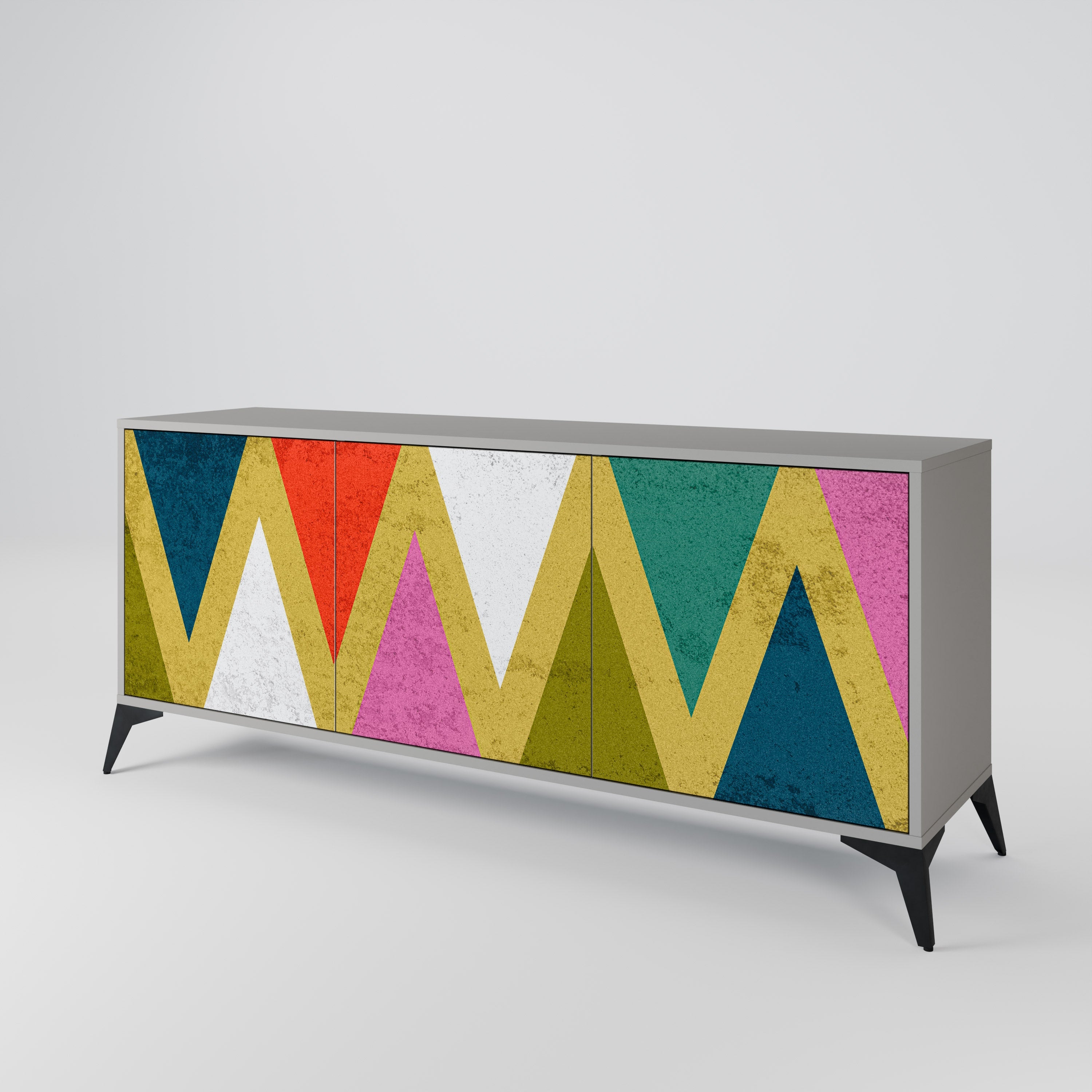 COLORFUL TRIANGLES 3-Door Sideboard in Grey Finish