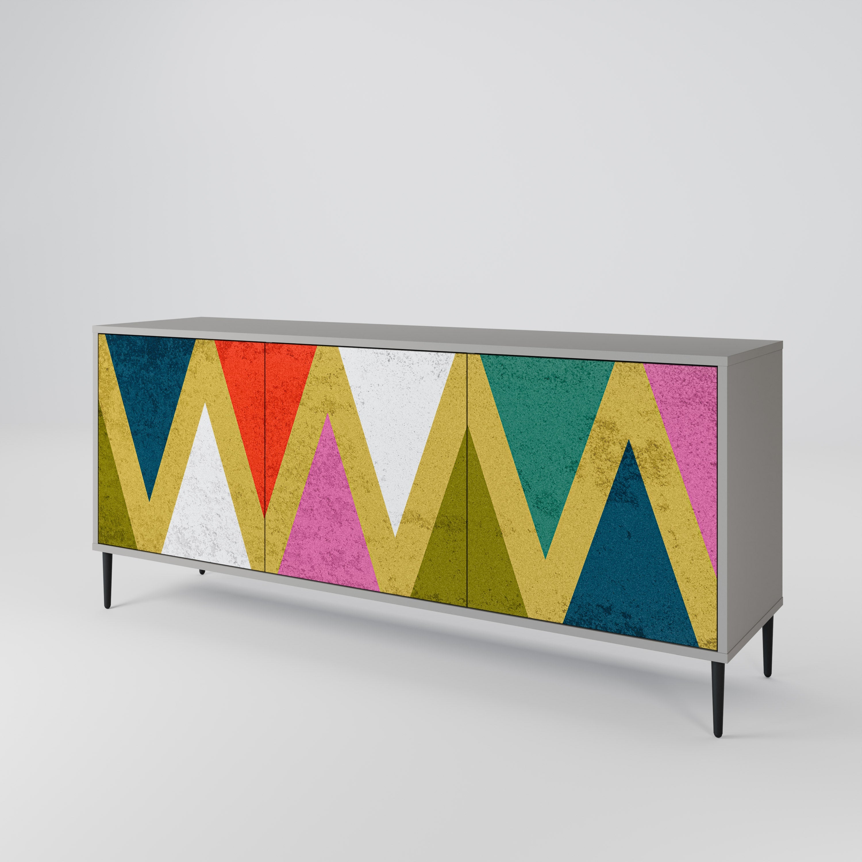 COLORFUL TRIANGLES 3-Door Sideboard in Grey Finish