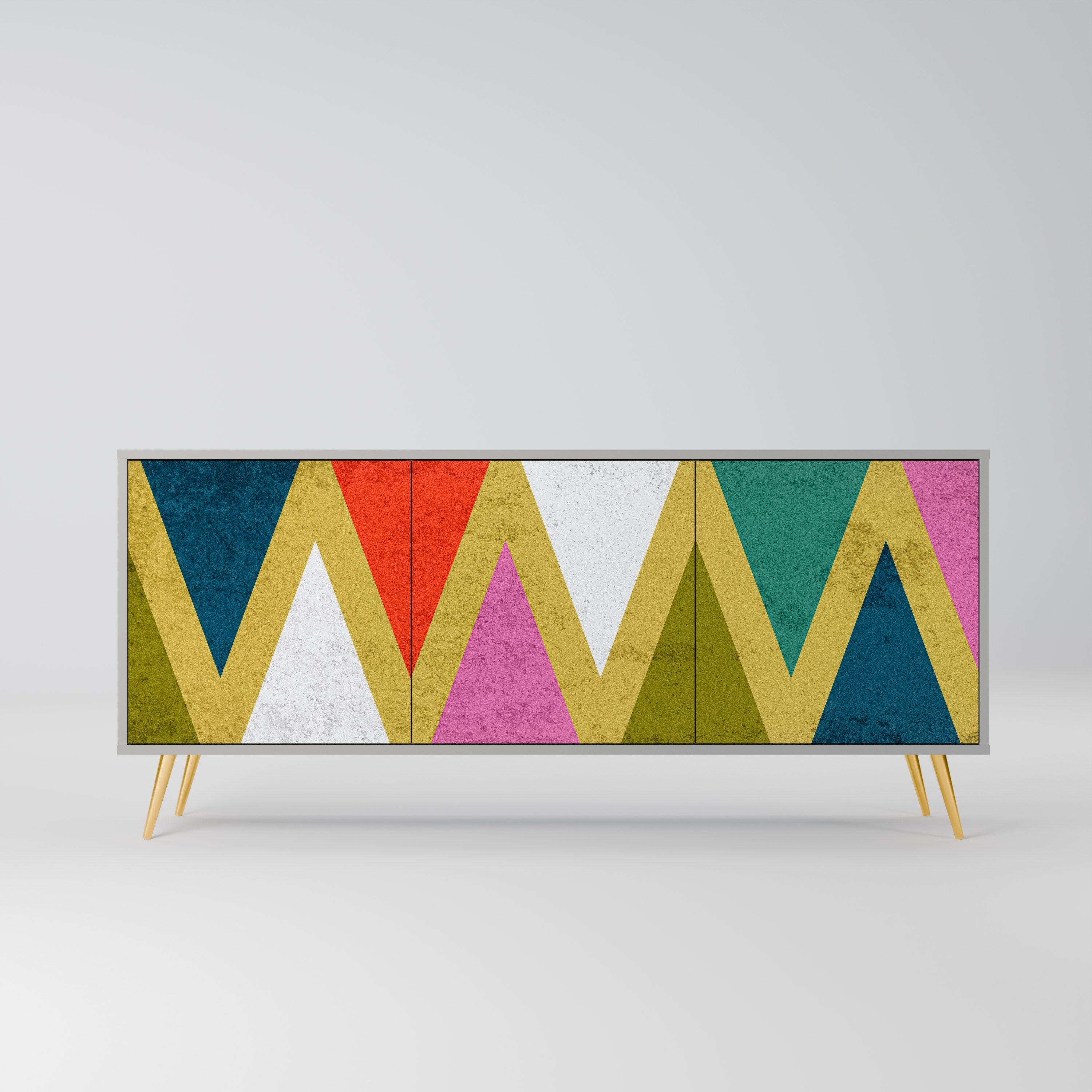 COLORFUL TRIANGLES 3-Door Sideboard in Grey Finish