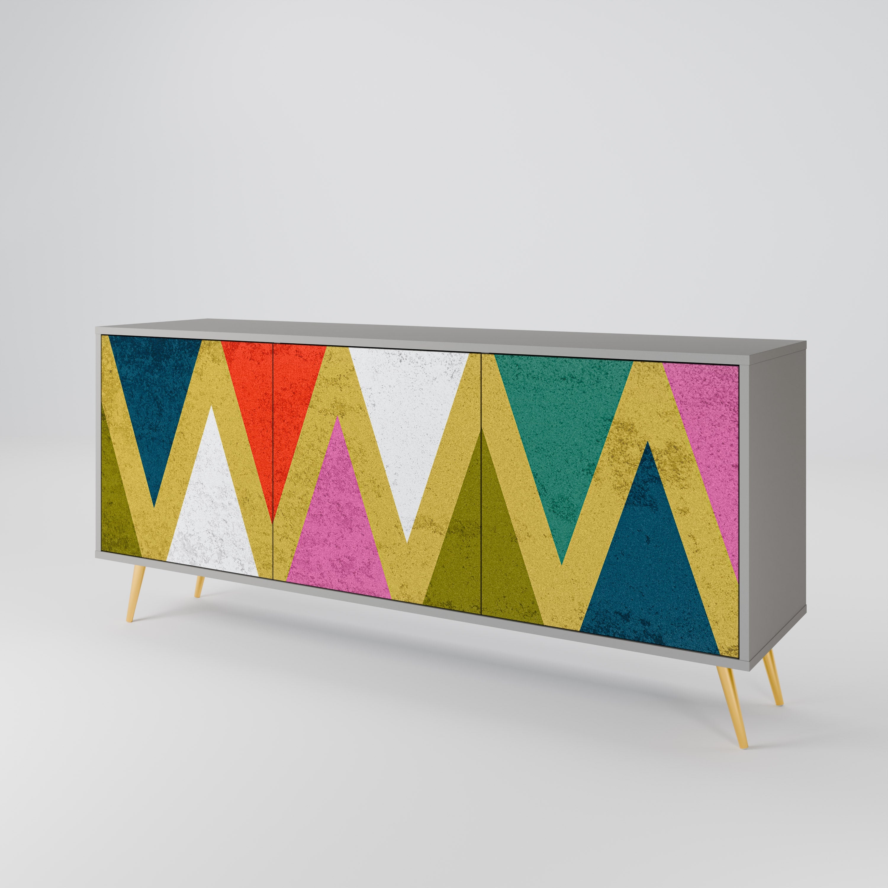COLORFUL TRIANGLES 3-Door Sideboard in Grey Finish