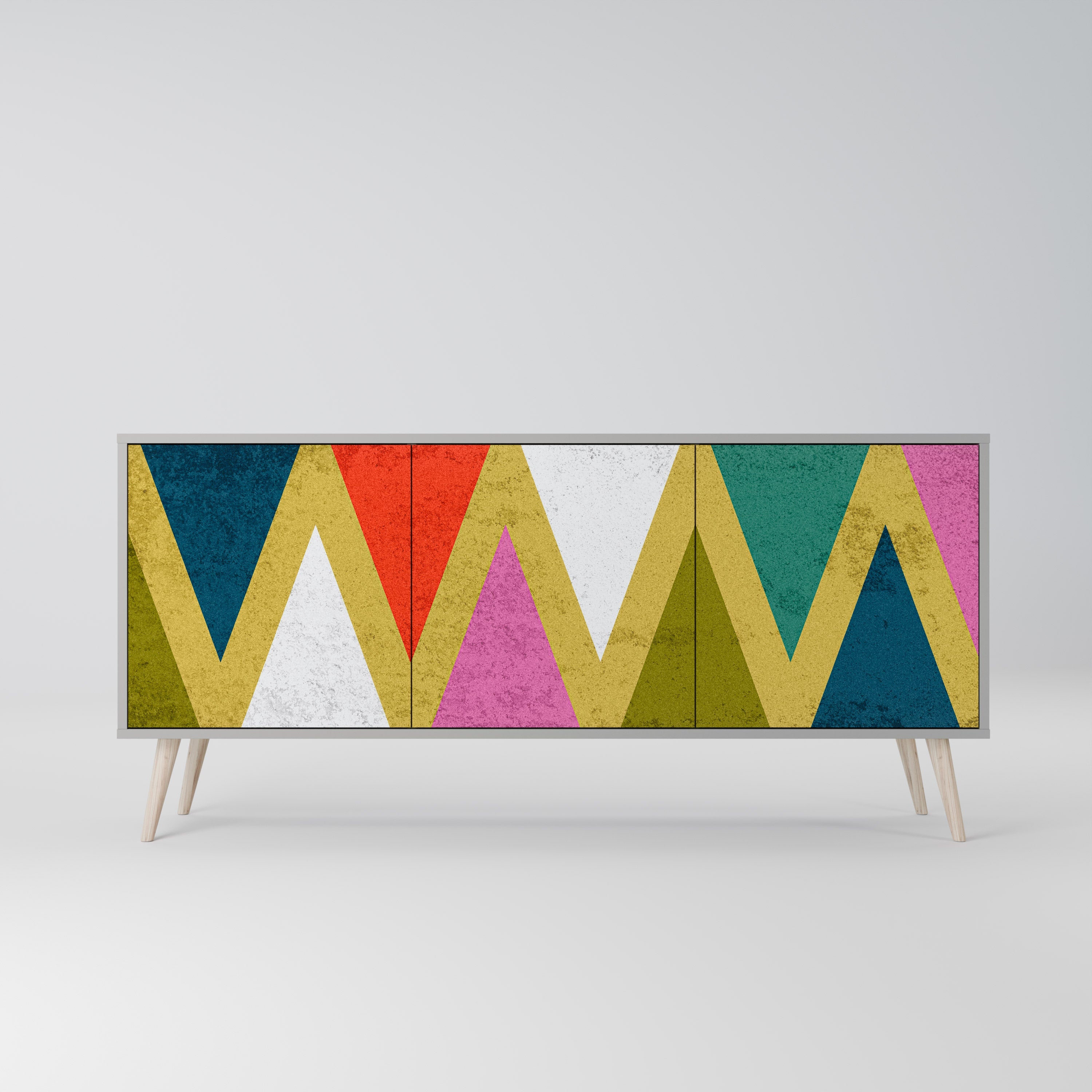 COLORFUL TRIANGLES 3-Door Sideboard in Grey Finish