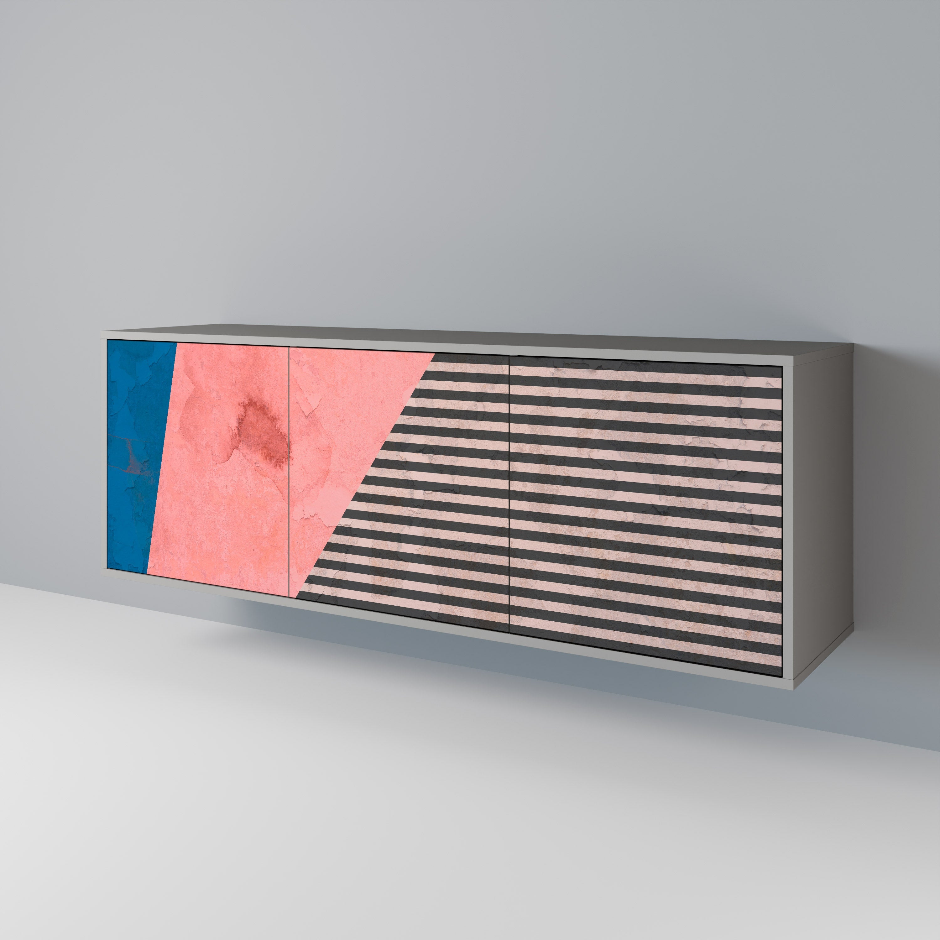 GLAMOROUS STRIPE 3-Door Sideboard in Grey Finish